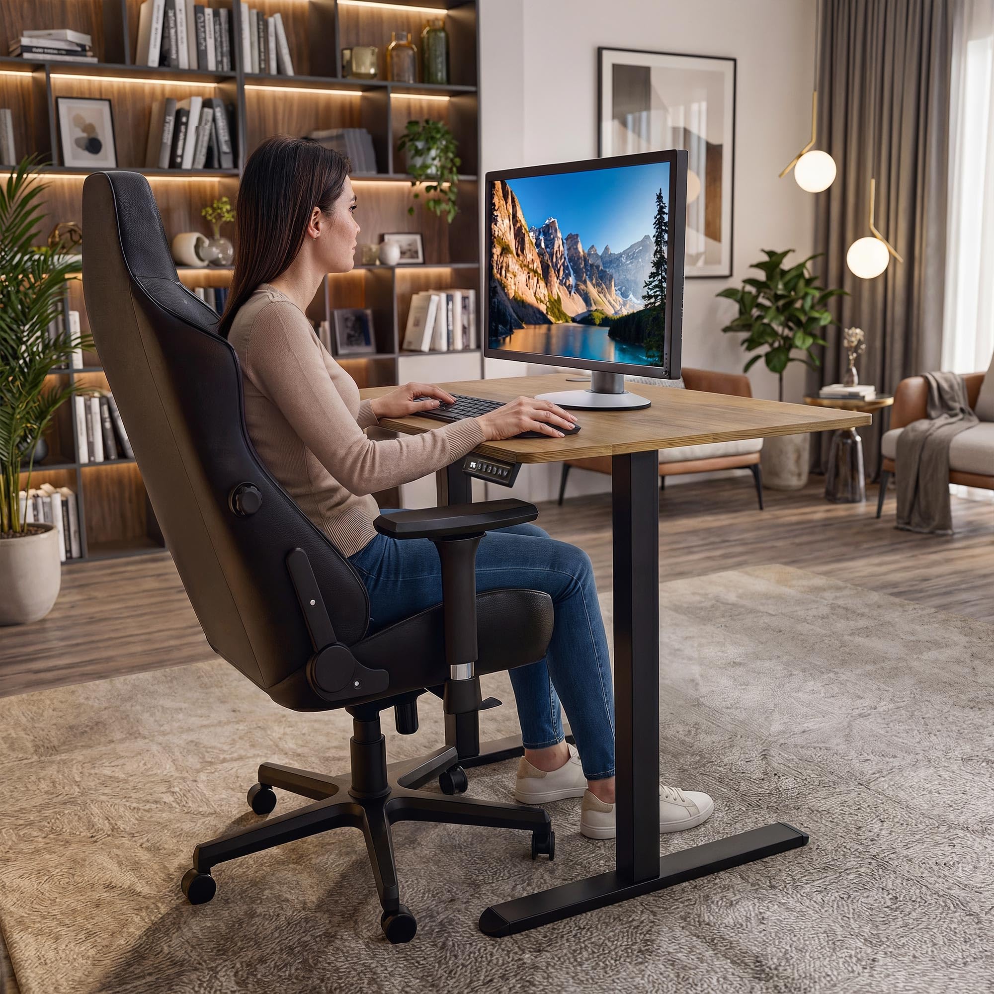 di volio Elektrischer Schreibtisch Höhenverstellbar Braun 88x60 cm Barga | Platzsparender Bürotisch, Sitz-Steh-Funktion, Memory-Funktion, Stehtisch fürs Homeoffice