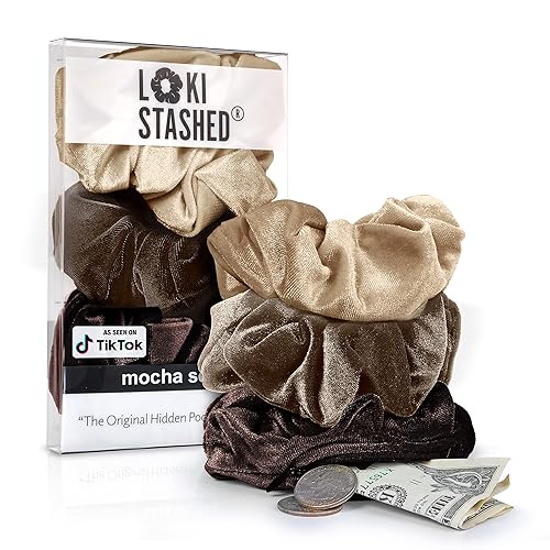 Paquete de 3 bandas elásticas de terciopelo para el cabello VSCO para niñas y mujeres, el original pañuelo de bolsillo oculto con almacenamiento de