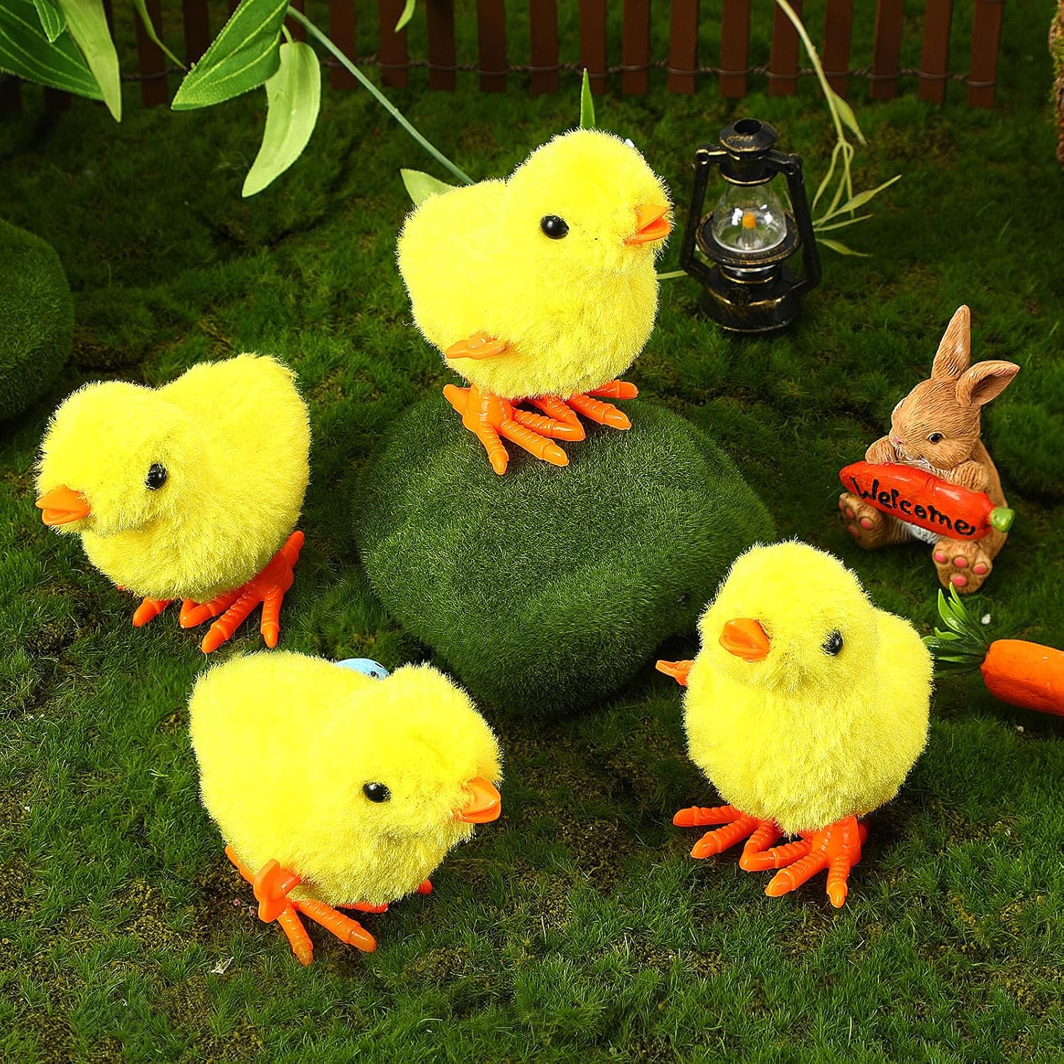 DECYOOL 6PCS Easter Wind Up Chick Clockwork Toy Novel Children Adult Egg Plush Chicken Basket Stuffer Gift Bag Filler Birthday Party Favors