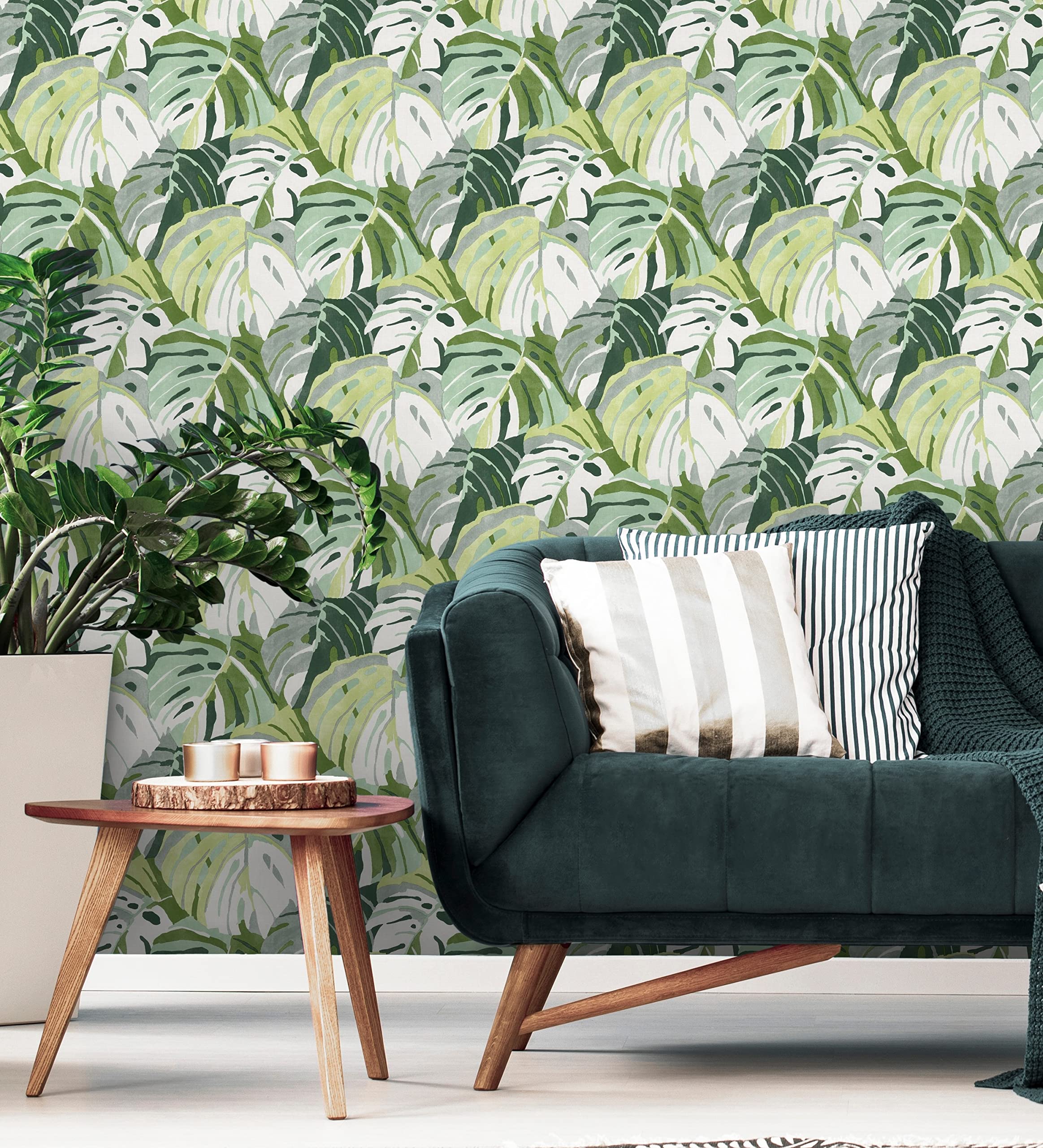 GAULAN 680771 - Carta da parati in vinile ecologico foglie tropicali verdi per pareti soggiorno cucina bagno camera da letto sala da pranzo testada del - Rotolo di 10 m x 0,53 m