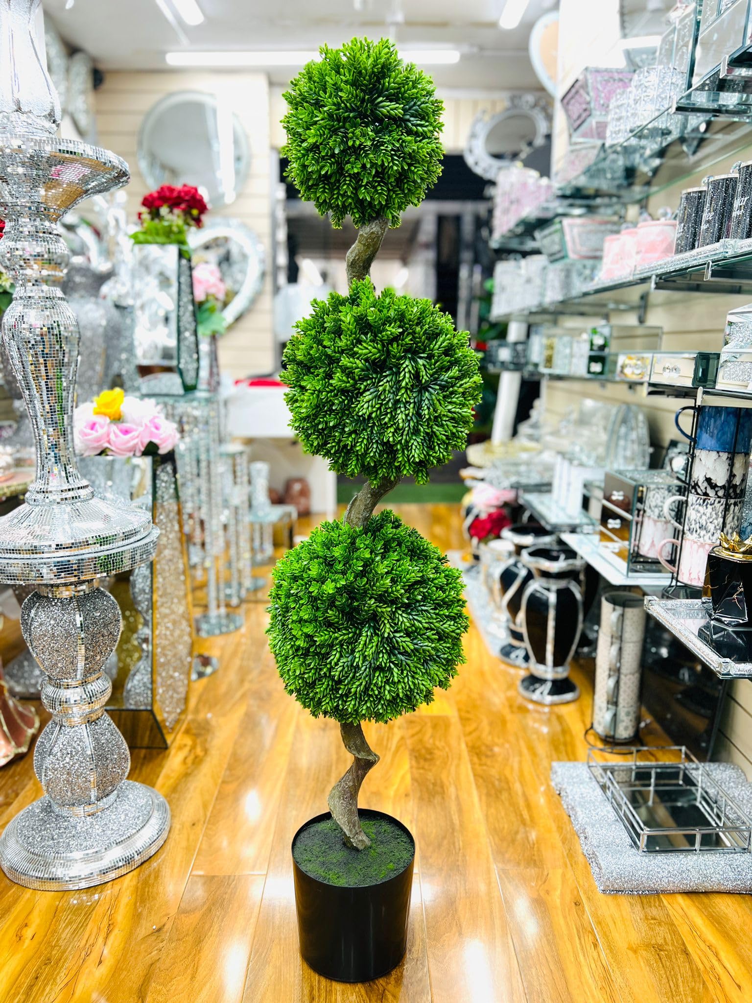Deenz Green Artificial Plant Cedar Ball Topiary Tree With Pot Faux Round Shrub Bush Decoration Ery Decorative Plants For Indoor Outdoor Use (Plant 5527 140Cm)