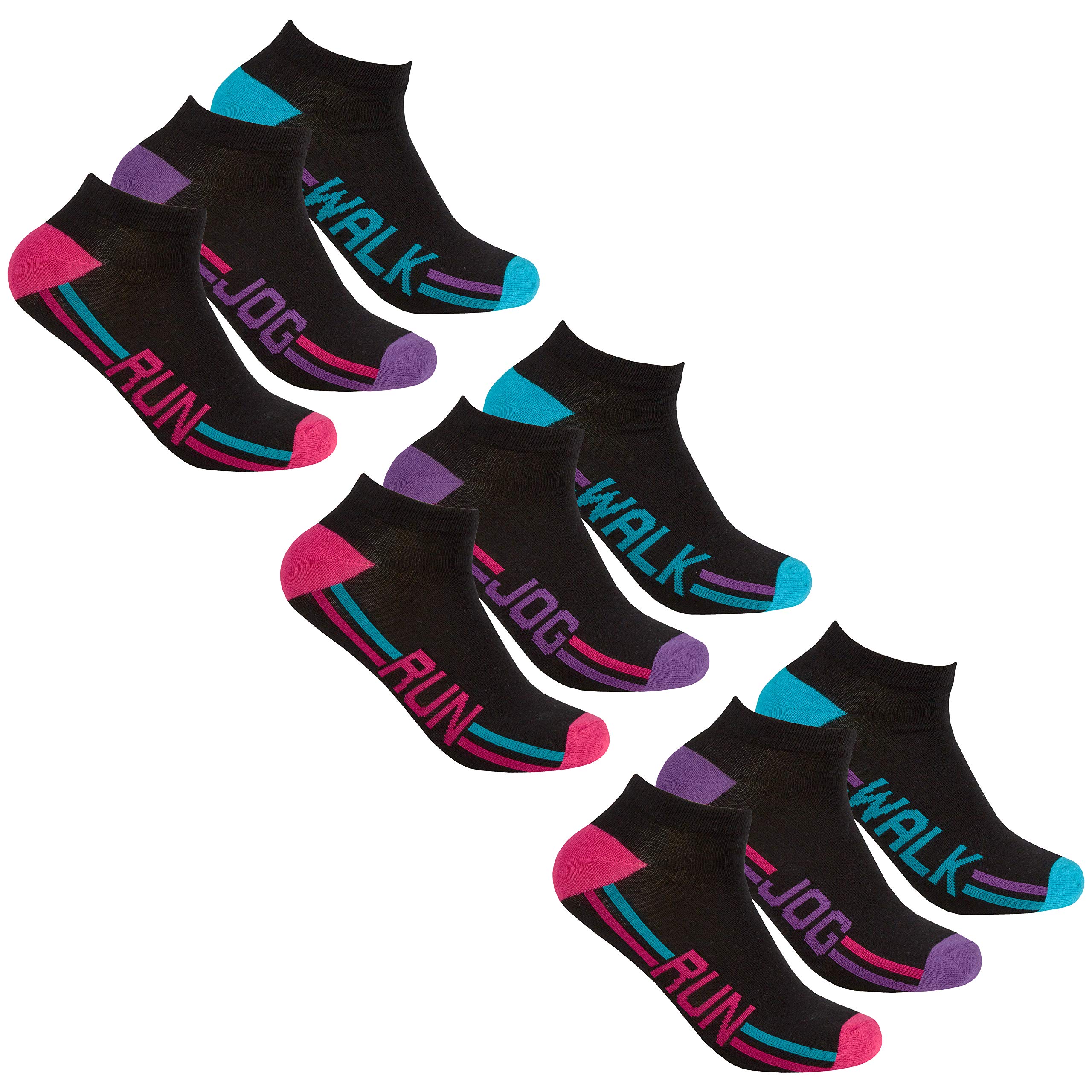 Top Sox Women's Black - 9 Pairs 9 Pairs Trainer Liner Socks Walk Run Jog Ankle Gym Everyday Cotton Rich 4-8 Black