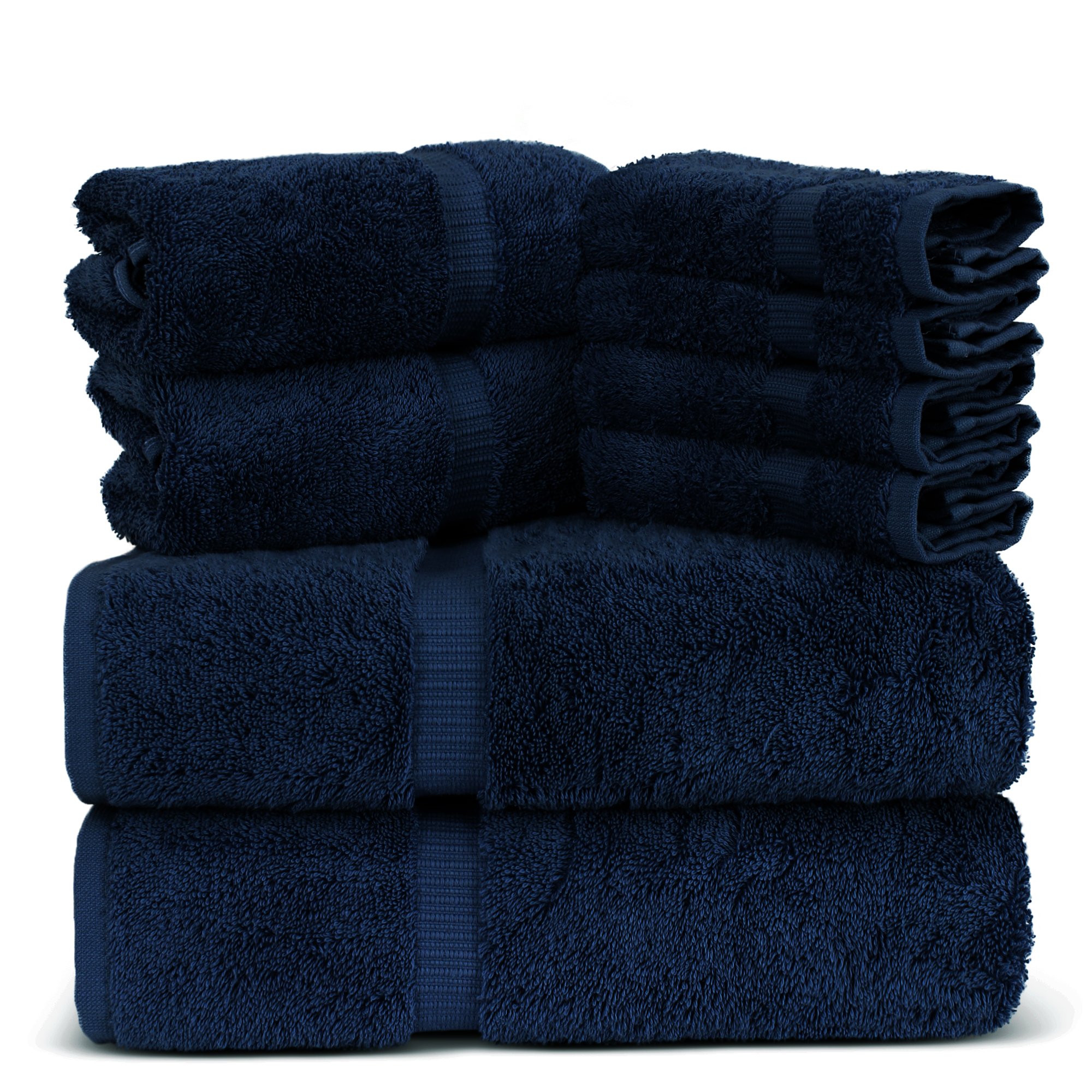 Towel Bazaar Premium Cotton Super Soft and Absorbent Turkish Towels (8-Piece Towel Set, Navy Blue)