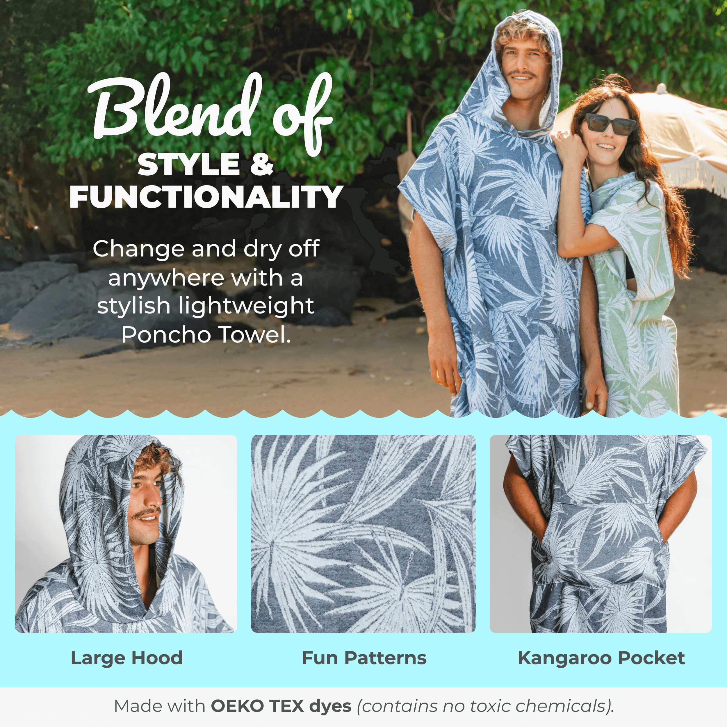 Amazon.com: Nova Blue Black Jungle Surf Poncho – Black & White