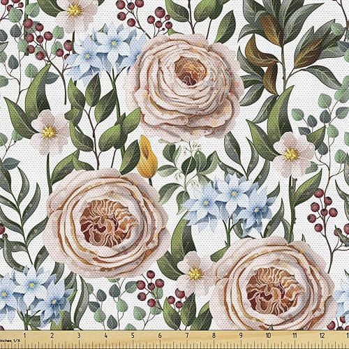 Miniatura 20 de Ambesonne - Tela multicolor impresa digital por The Yard Gris Blanco,Azul durazno,2-Verde azulado,Azul Indigo,Azul verde azulado,Verde rubor,Crema