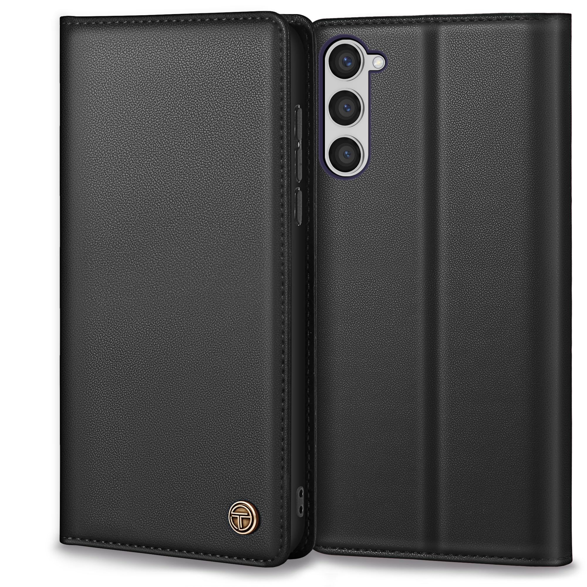 Handyhülle für Samsung Galaxy S23 Hülle Mit Schutzfolie Premium Leder Schutzhülle für Samsung S23 Hülle [Kartenfach] [Magnet] [Stand] Klapphülle Handyhülle Samsung Galaxy S23, Schwarz