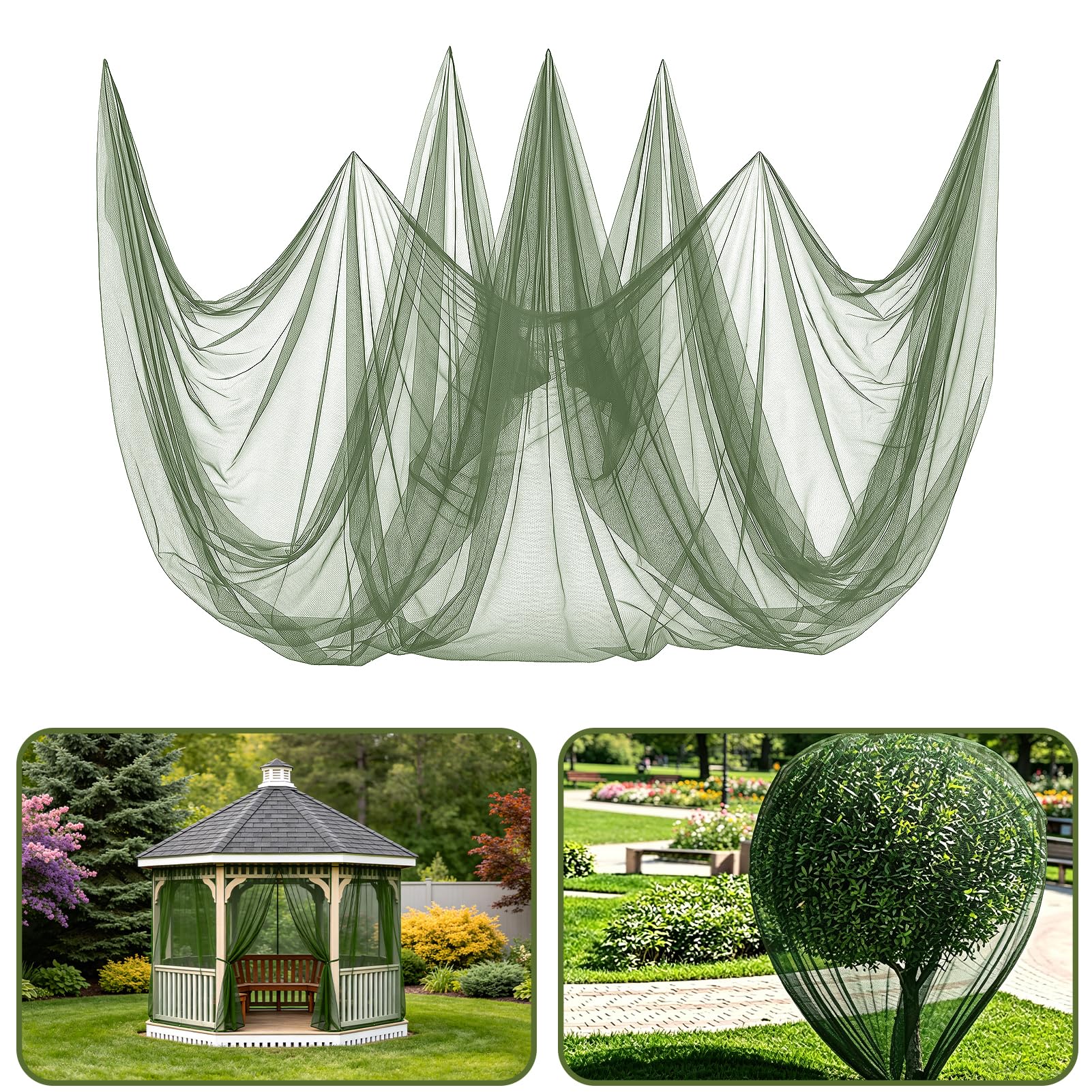 33x10ft Ultra-fine Mesh Mosquito Net, Patio Screen Netting, 1Pc Green