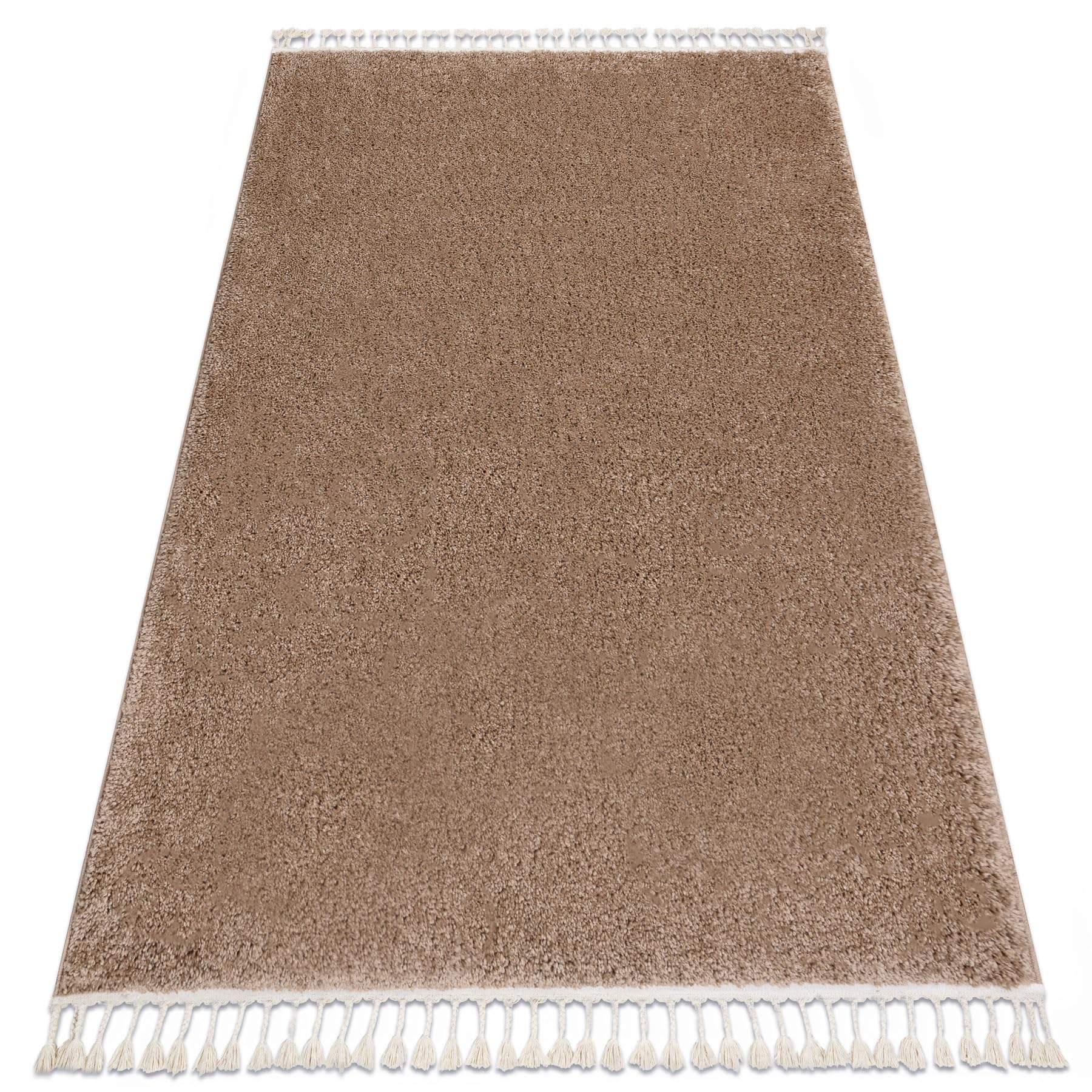 Tapis Shaggy Berber beige 200x290 cm à franges pour salon