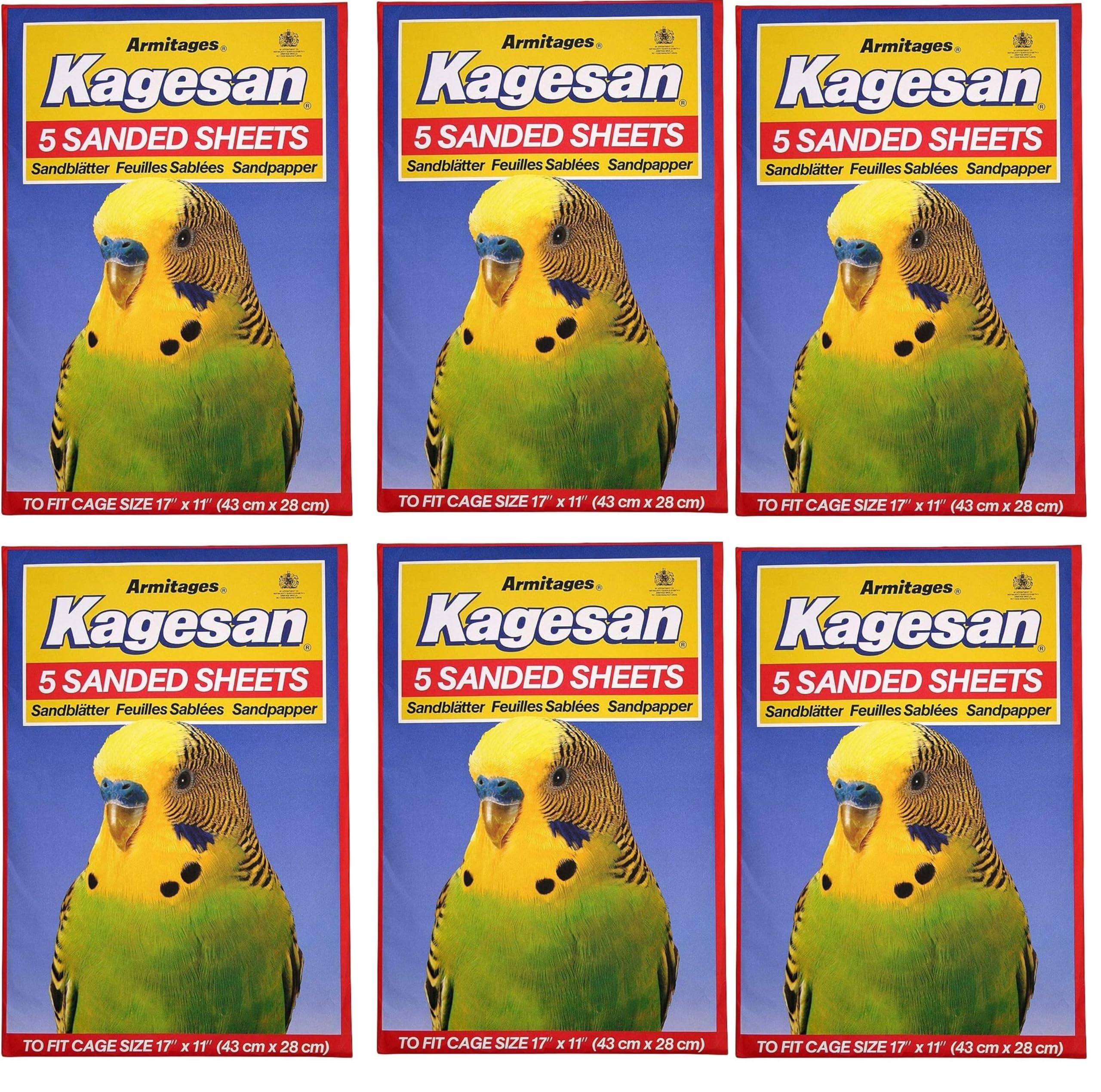 Selections Garden 6 PACK KAGESAN RED BIRD CAGE SAND PAPER SHEETS 6 x 5 PCK = 30 SHEETS 43CM X 28CM 27137 Bird Cage Liners 17" x 11"