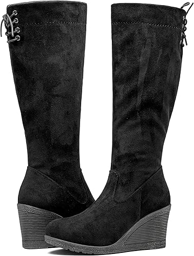 Miniatura 7 de Vepose Botas altas hasta la rodilla 9651 para mujer, de moda, con tacón de cuña, botas de pantorrilla para mujer