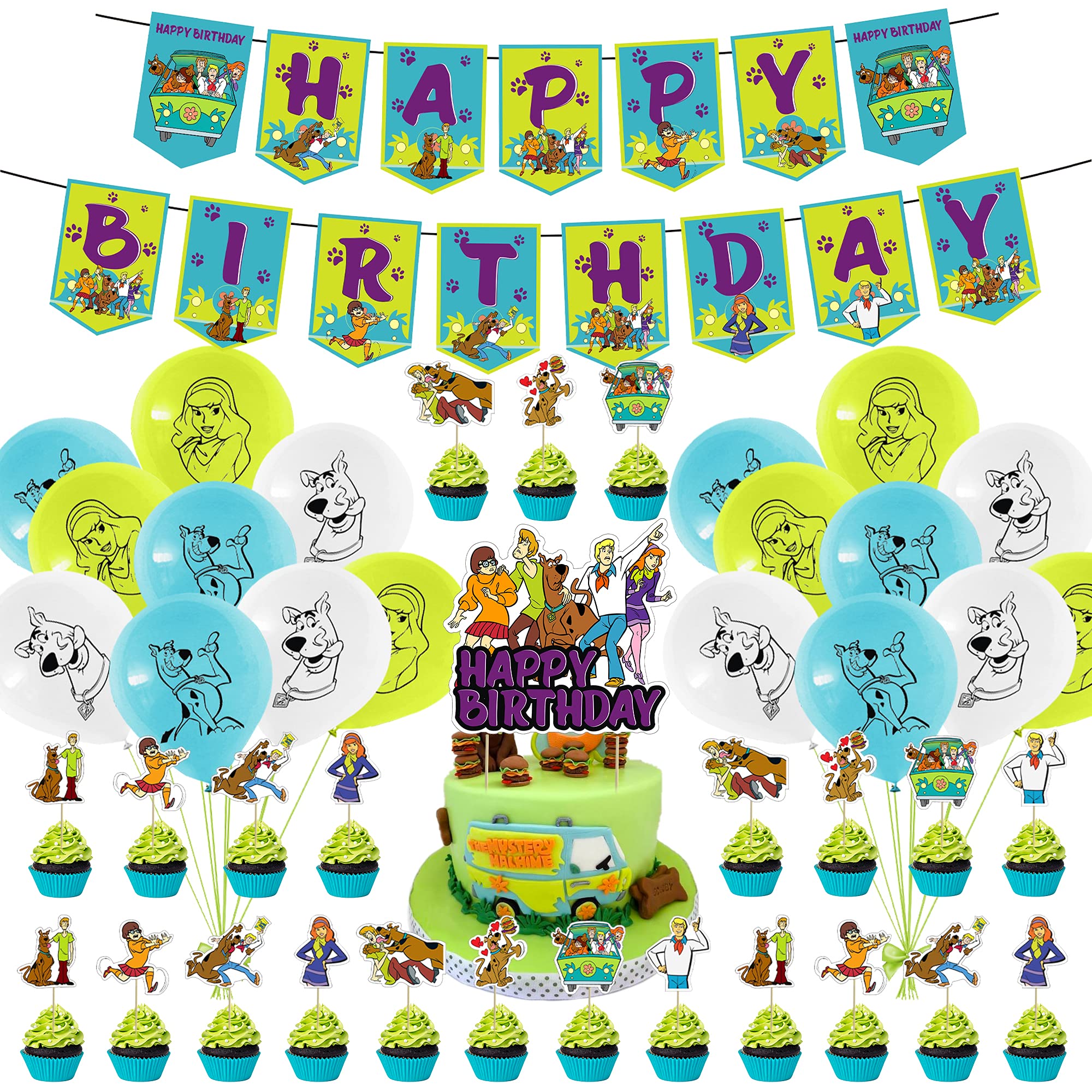 44 Pcs Theme Birthday Party Decorations,Party Supply Set for Kids with 1 Happy Birthday Banner Garland , 25 Cupcake Toppers, 18 Balloons for Party Decorations