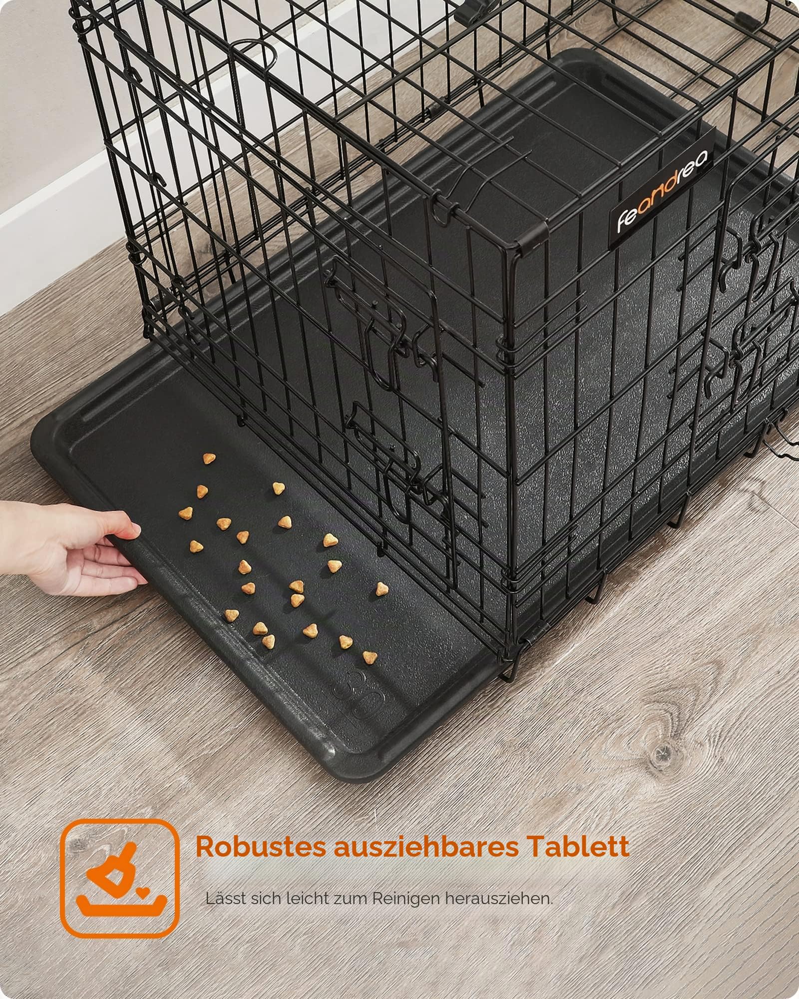 Feandrea Hundekäfig klappbar 2 Türen ausziehbare Kunststoffschale 122 x 74,5 x 80,5 cm XXL schwarz