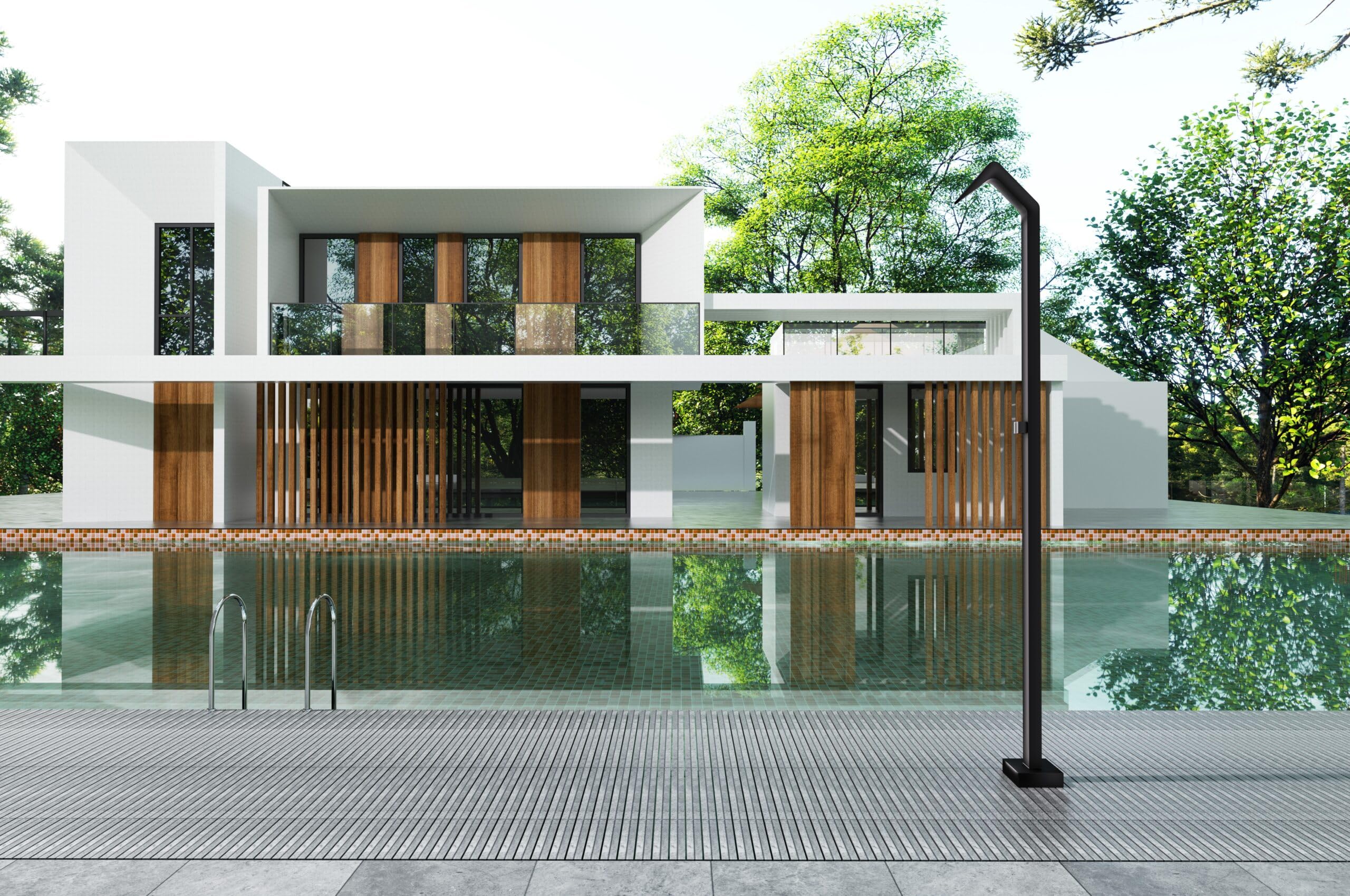 Mice - Columna de Ducha Exterior para Piscina, Jardin, SPA - 1 Via de Agua Fria - Monofluido - 218 cm de Alto con Rociador Tipo Cascada/Negro Mate