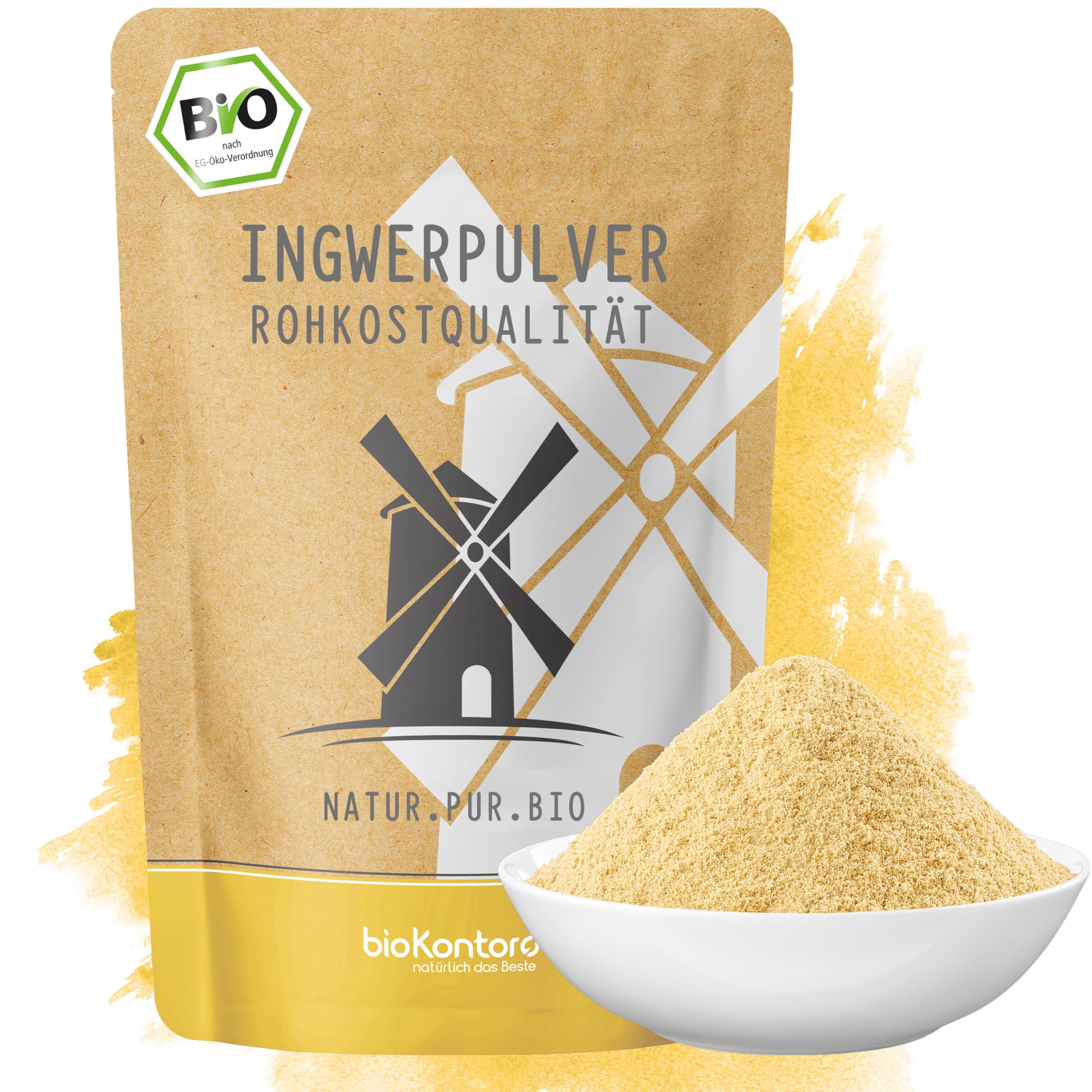 bioKontor – BIO Ingwerpulver 250g – fein gemahlen – Rohkostqualität | Ingwer Pulver aromatisch scharf – deutsche Handabfüllung – Ingwer gemahlen – Ingwerwurzel Pulver vielseitig verwendbar