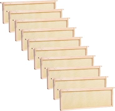 Lehmans Stoney Acres Beekeeping Beehive Frame, Waxed Plastic Foundation, Medium Assembled Honey Bee Hive, Amish Made Set of 10