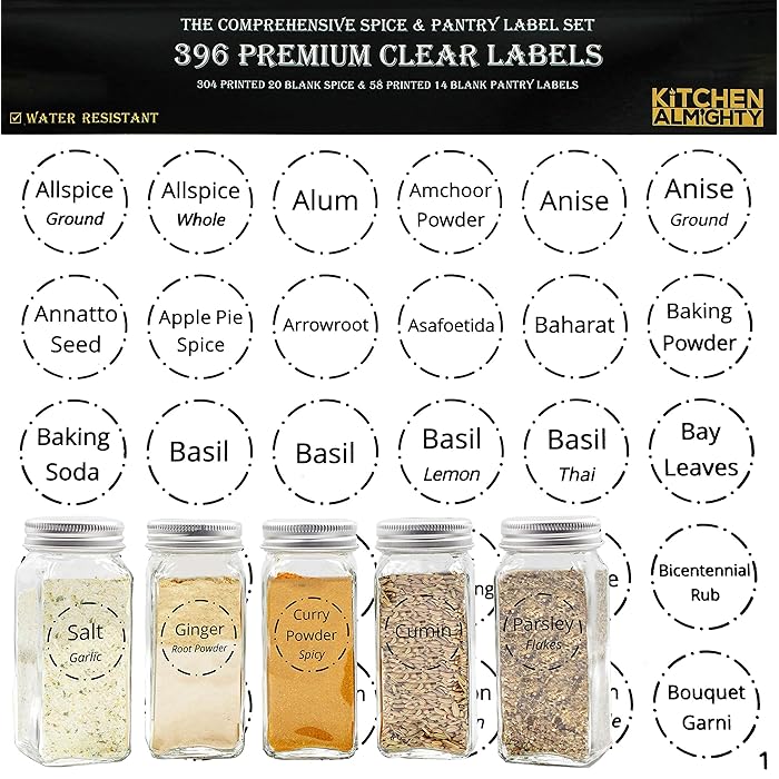 396 Printed Spice Jars Labels and Pantry Stickers: Clear Round Spices Label 1.5