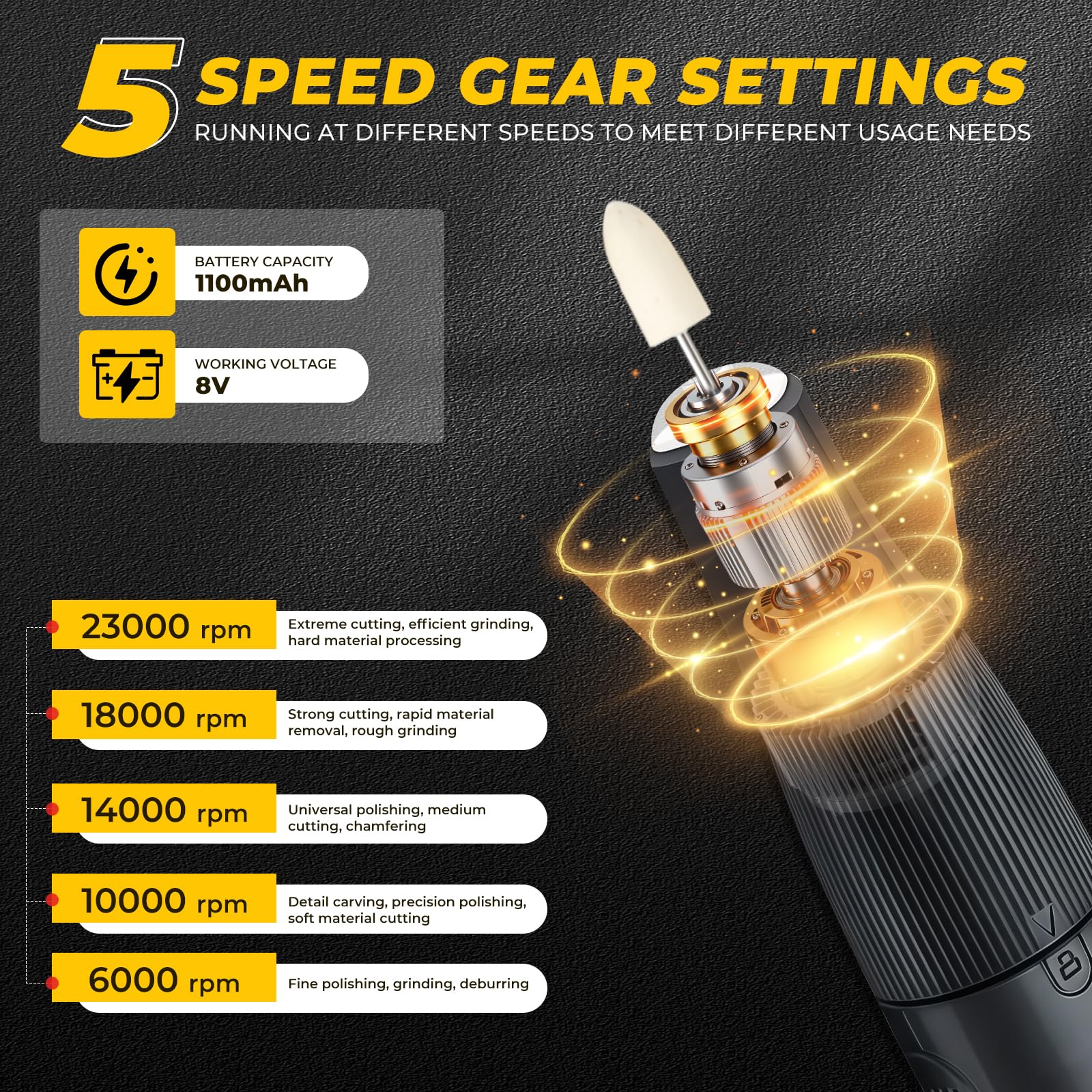 Strumento multifunzione 8V 61 accessori Utensile Rotante 5 marce 23000 giri/min MAX Mini Trapano a Batteria LED