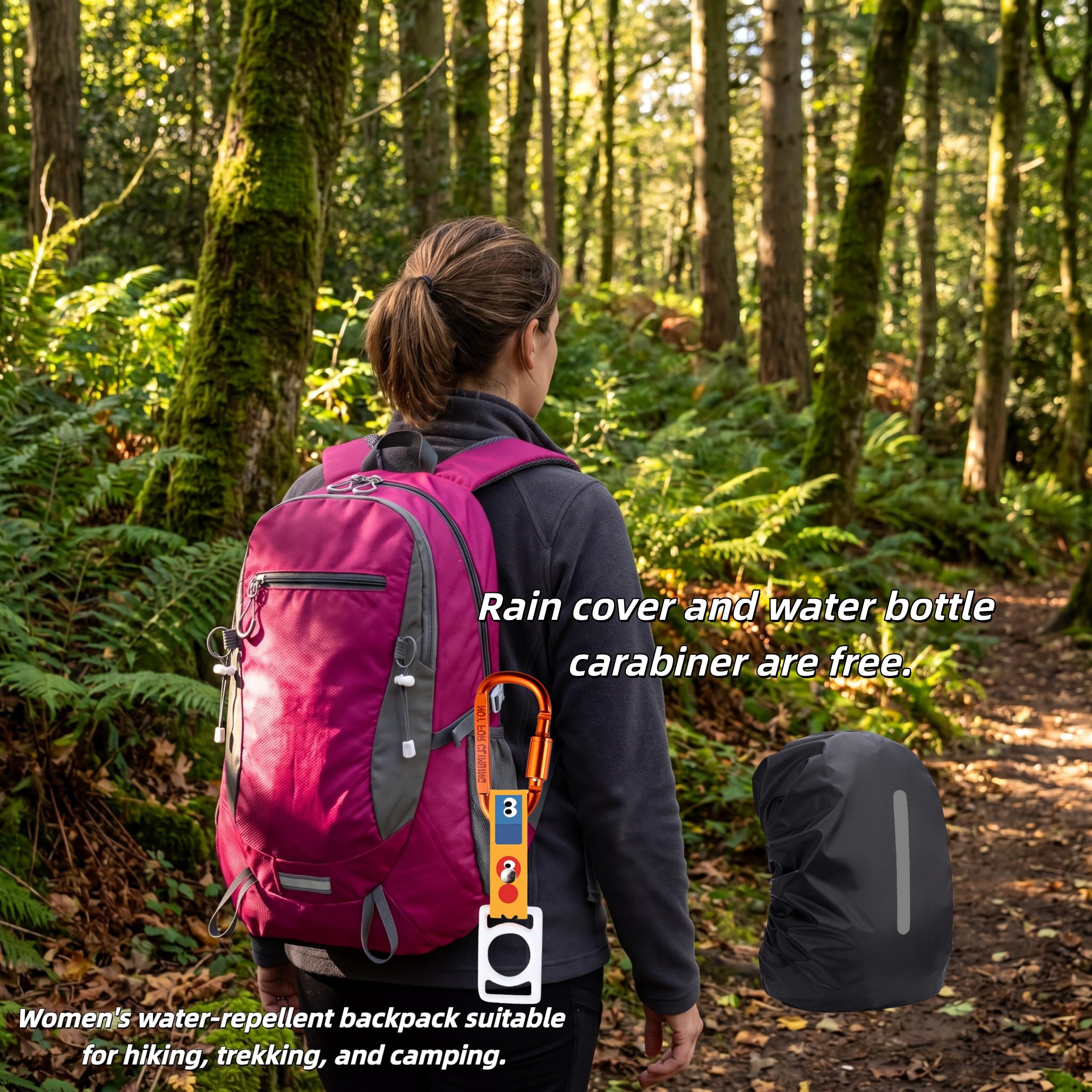 Zaino da trekking da 40 l, leggero e resistente all'acqua, con copertura antipioggia, traspirante, multi-scomparto, per uomini e donne, per attività all'aperto, campeggio, trekking, ciclismo