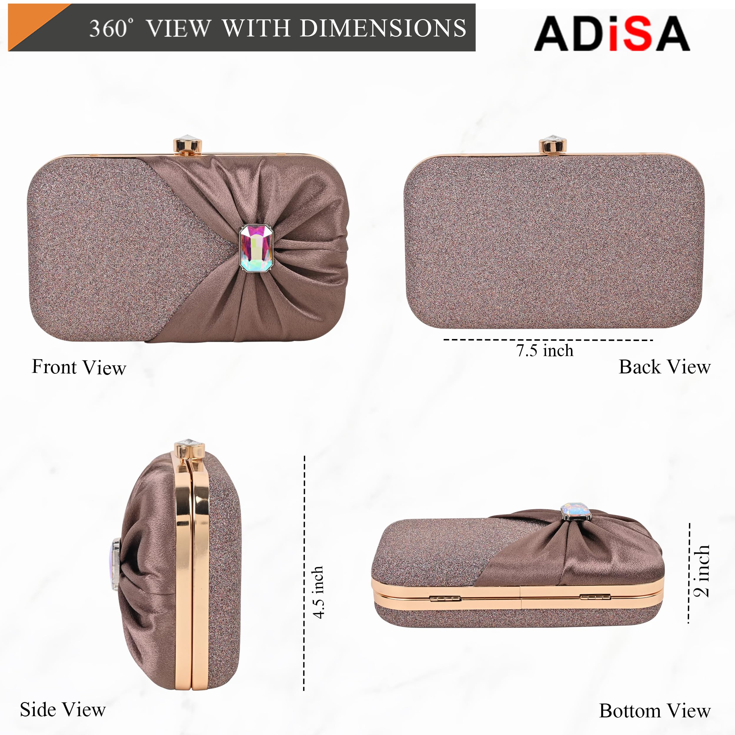 ADISA Studded formal party clutch with gold chain for women and girls (CL107-COP)