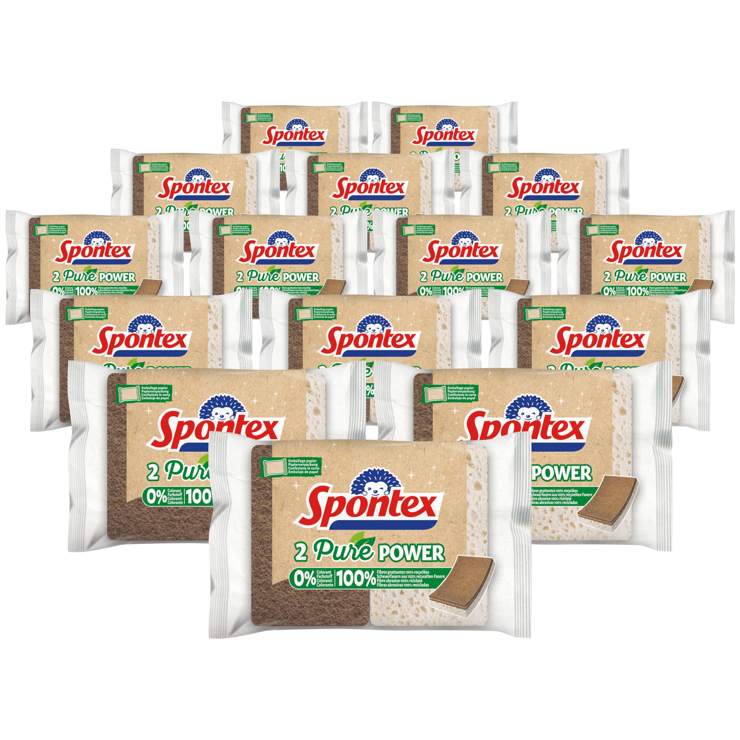 Spontex Pure Power - Lote de 30 esponjas de Limpieza con Fieltro abrasivo de Fibras 100% recicladas, 15 x 2 Unidades