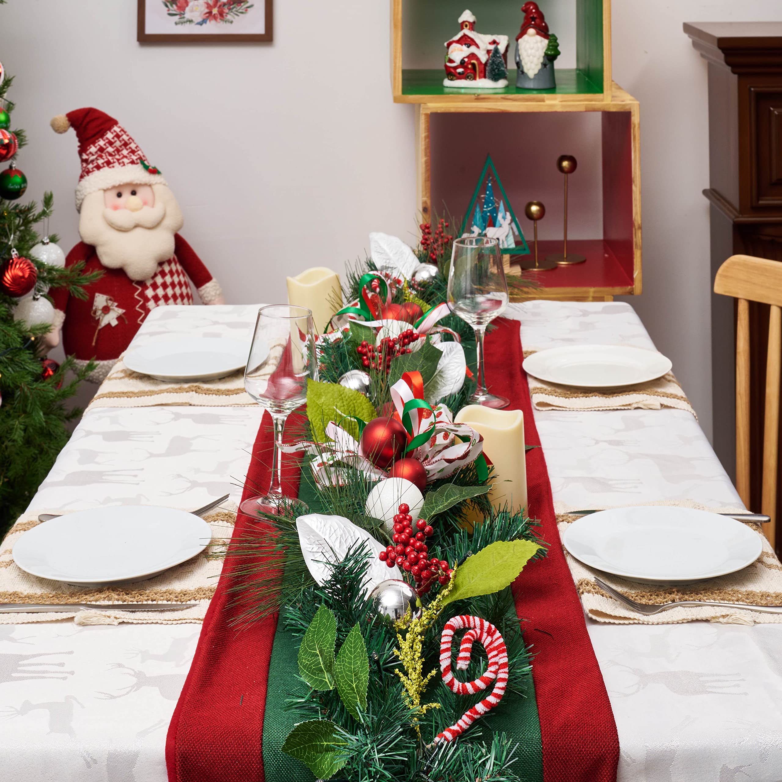 Valery Madelyn Pre-Lit 6 Feet Delightful Elf Christmas Garland with 20 LED Lights and Ball Ornaments for Front Door Window Fireplace Mantle Xmas Decor, Battery Operated