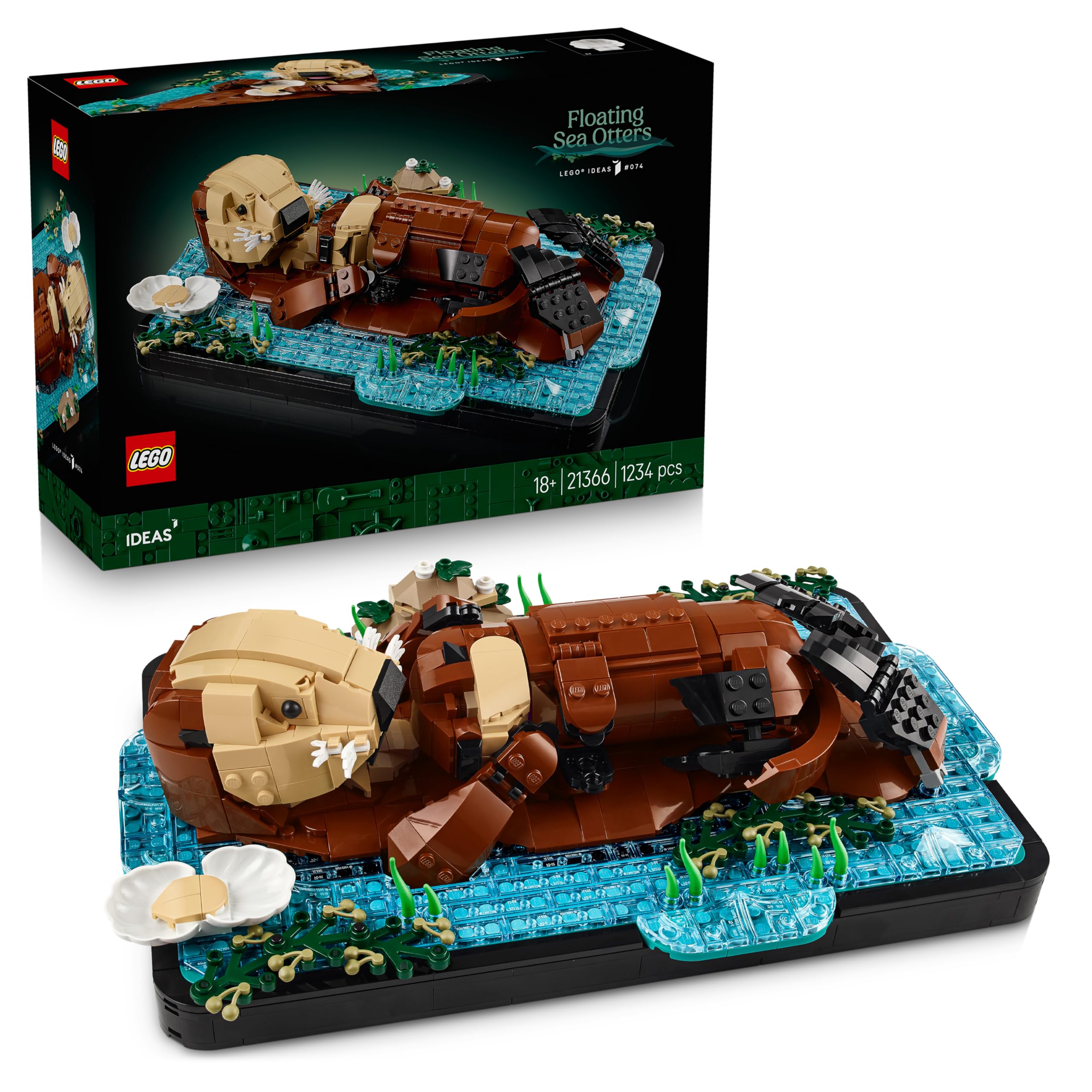 Ideas Floating Sea Otters - Building Set for Adults - 3D Display Model w/Otter & Pup Animal Figures - DIY Shelf or Room Decor - Arts & Crafts Gift Idea - 21366
