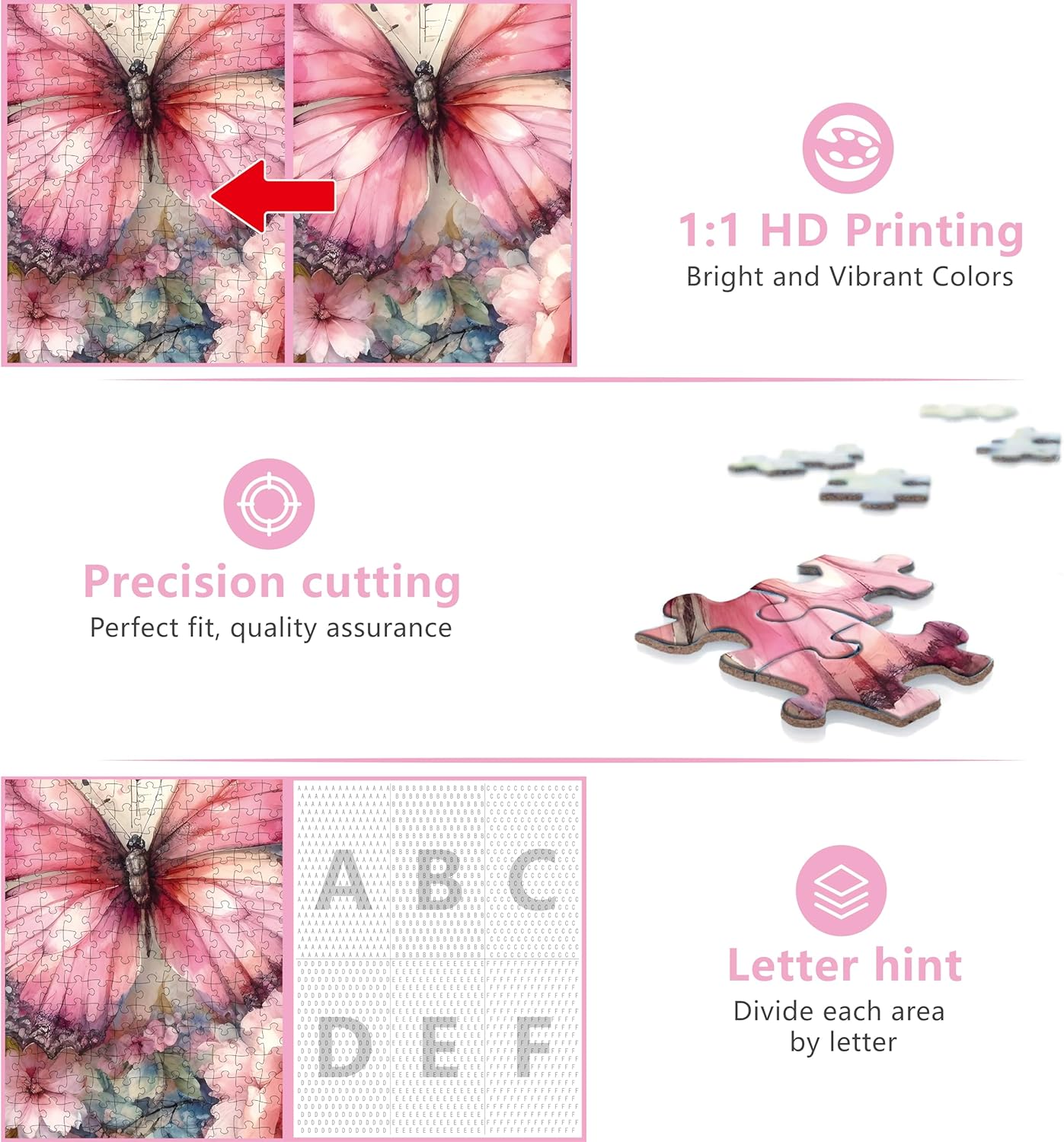1024 Piece Jigsaw Puzzle for Adults, Hard Difficult Challenging Family Game Large Puzzle, Gift for Puzzle Lovers Pink Butterfly & Flowers (27.5 x 20 Inches)