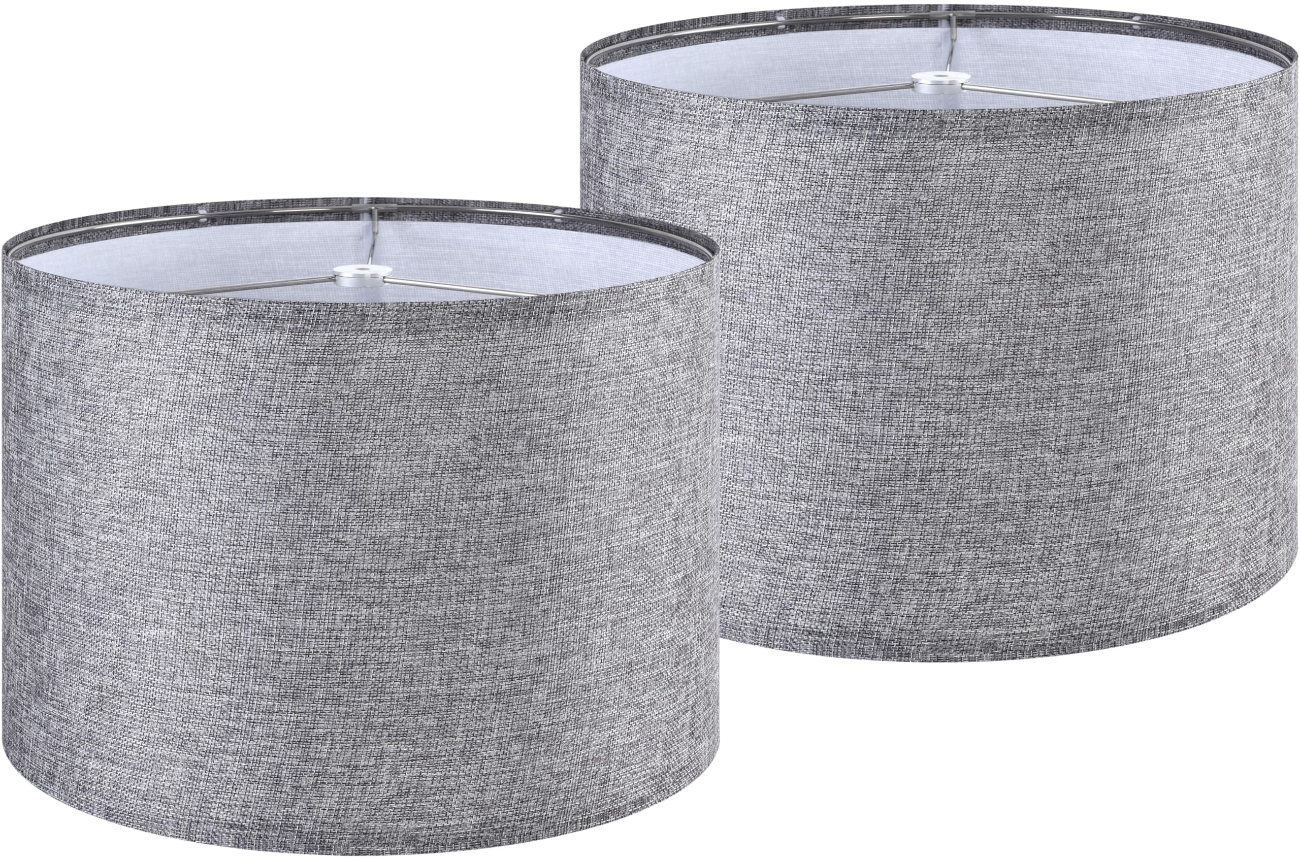BOXEMIYA Gray Lamp shades Set of 2 Linen Drum Lampshade 14 ×14 ×11 inch (Spider) Medium Lamp Shade for Table or Bedside Lamp - Modern Replace