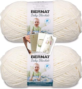 Bernat Baby Blanket Yarn - Big Ball 10.5 oz - 2 Pack with Pattern Cards in Color Vanilla