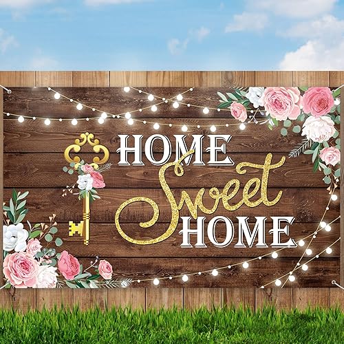 Decoración de fiesta de inauguración de la casa, cartel de fondo de fotografía con luces brillantes, fondo de madera floral rosa, para cabina de