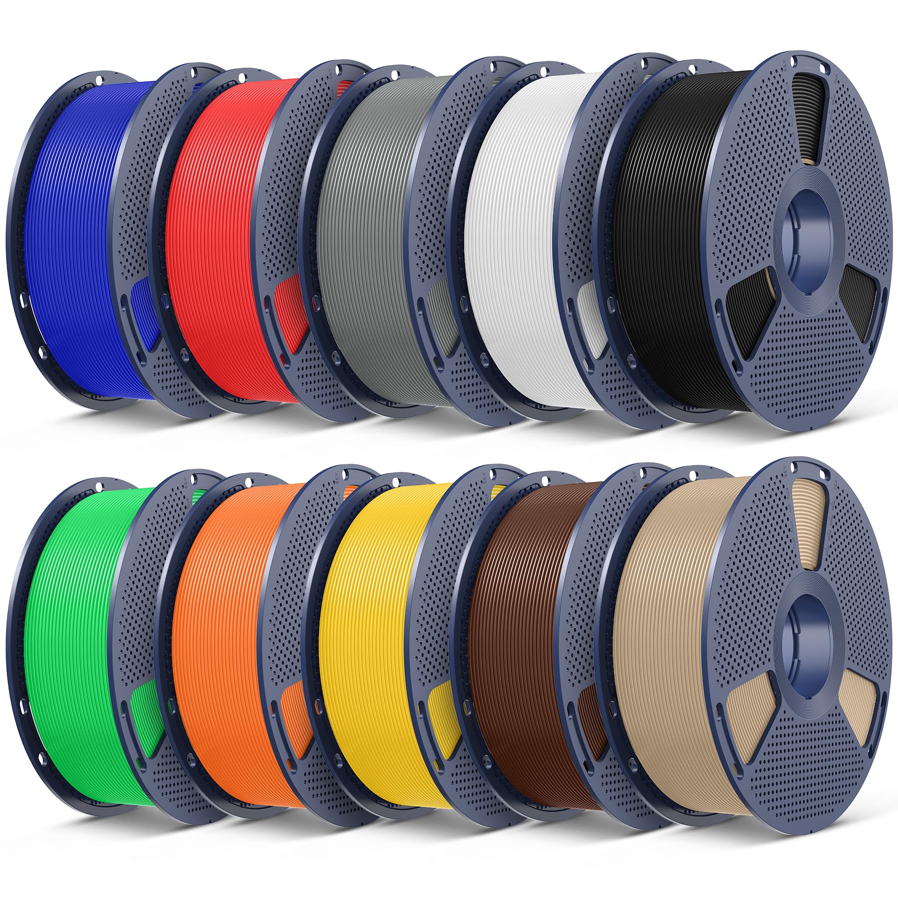 SUNLU 10KG 3D Drucker PLA Plus Filament Bundel Multicolor | PLA+ Filament 1.75mm, Schwarz+Weiß+Grau+Rot+Kleinblau+Grün+Sonniges Orange+Leuchtendes Gelb+Kaffeebraun+Eiche