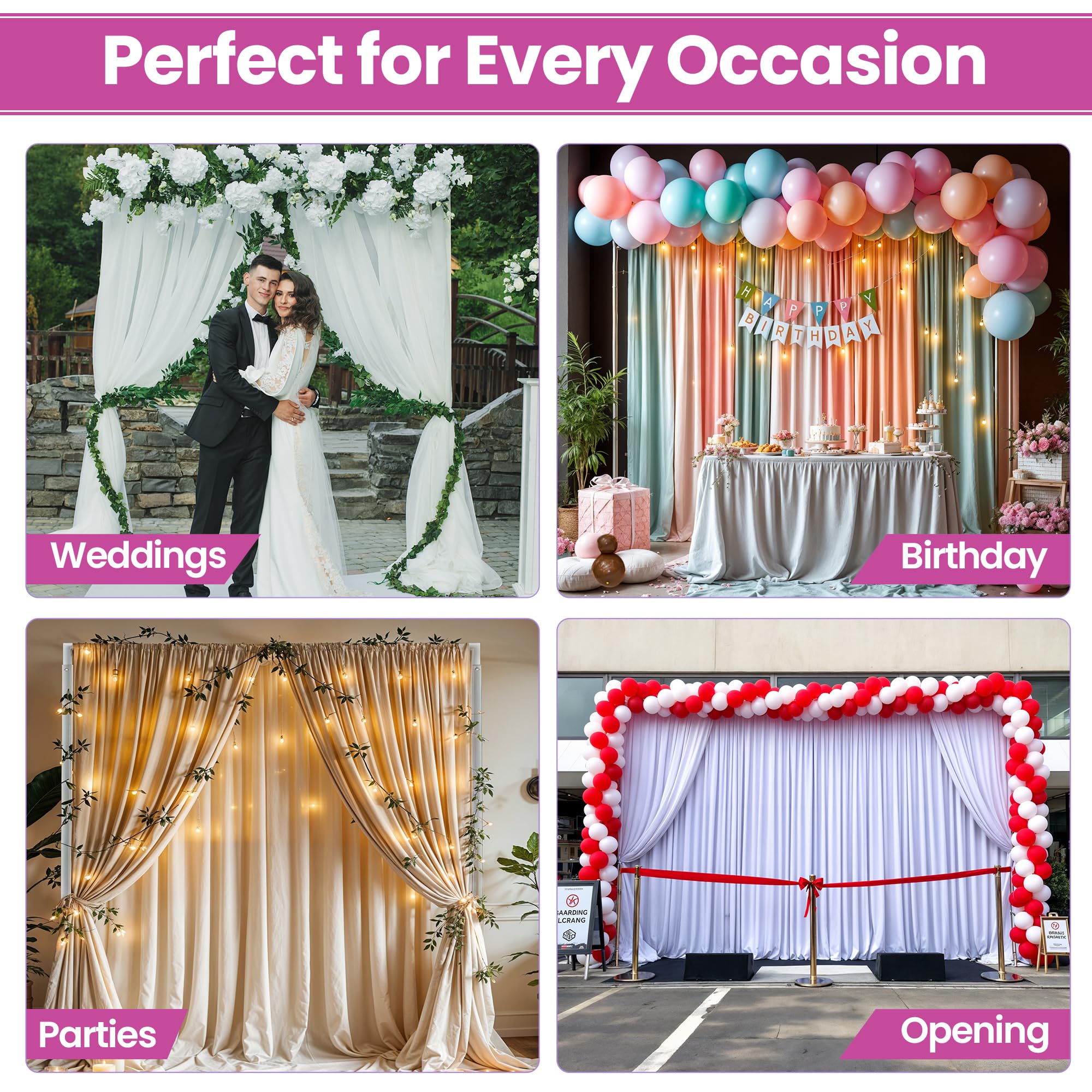 Kit de soporte de marco de telón de fondo de boda, arco de tubo de hierro extensible para fotografía, cortinas, flores y globos, ideal para despedidas de soltera, cumpleaños y celebraciones de Navidad