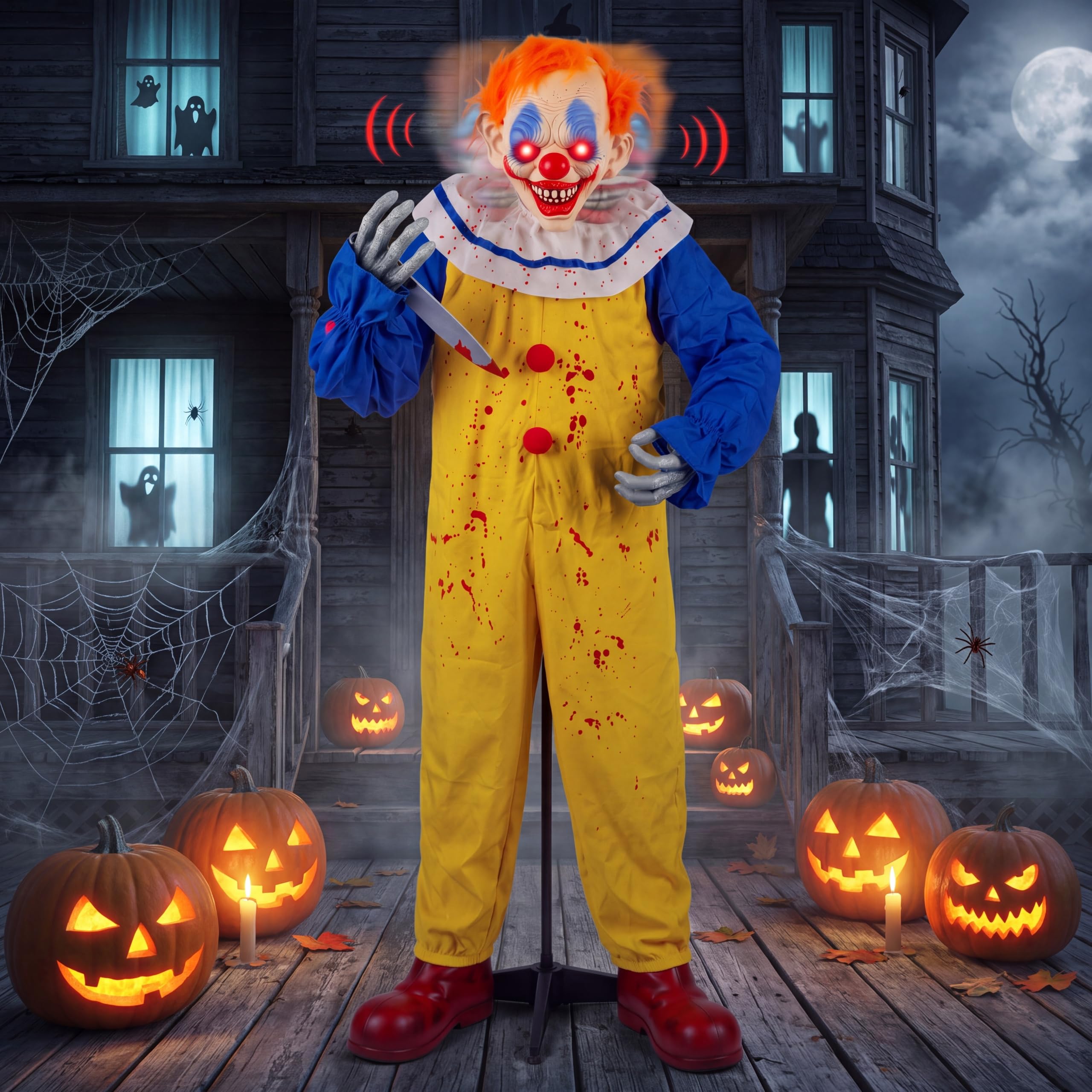 Soulchen Clown animatronique d'Halloween de 1,7 m, accessoire grandeur