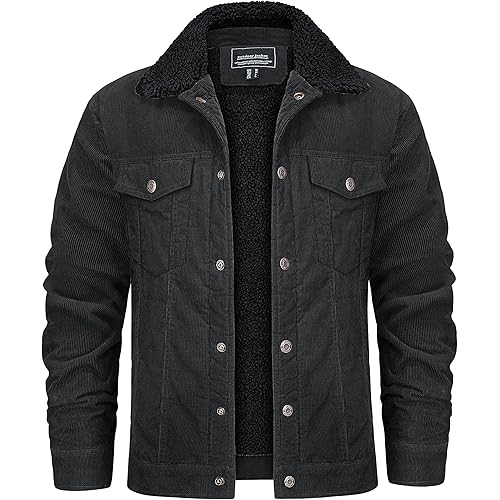 KEFITEVD Men's Corduroy Jacket Sherpa Lined Fleece Trucker Jackets Winter Coat Warm Thick Jacket for Casual Work Cargo