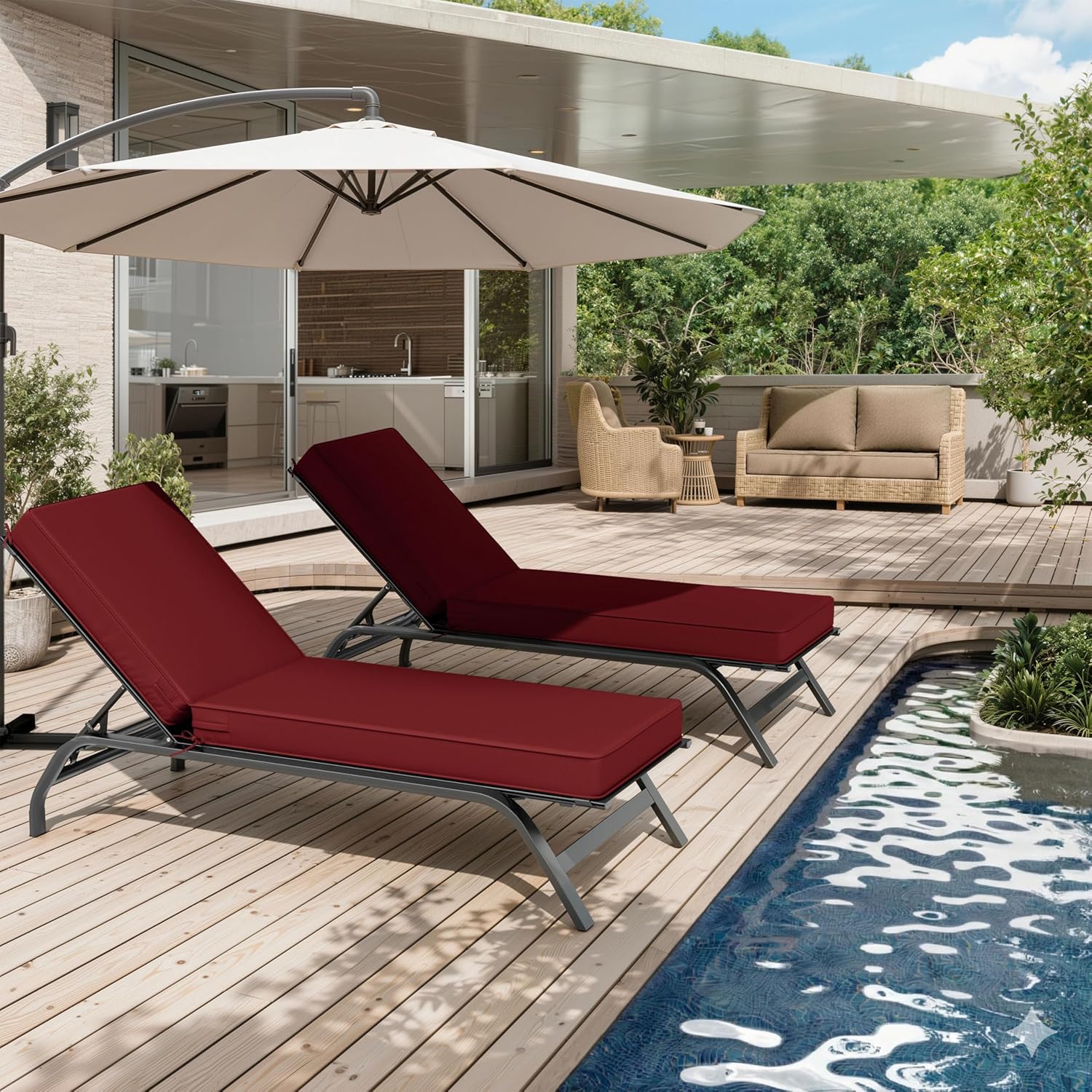 6 Pcs Chaise Lounge Cushions Outdoor, 72" L X 21" W X 4" D Lounge Chair Cushions for Outdoor Furniture, High-Density Foam Patio Chaise Cushion-Waterproof Fade-Resistant ThickPatio lounge chair cushion