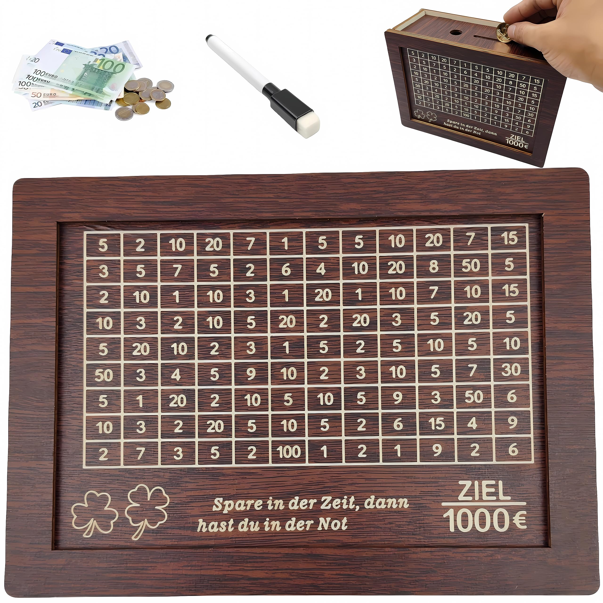 Tirelire En Bois TAOLE Avec Compteur - Objectif 5000€, Design Vintage Japonais, Idéale Pour économies