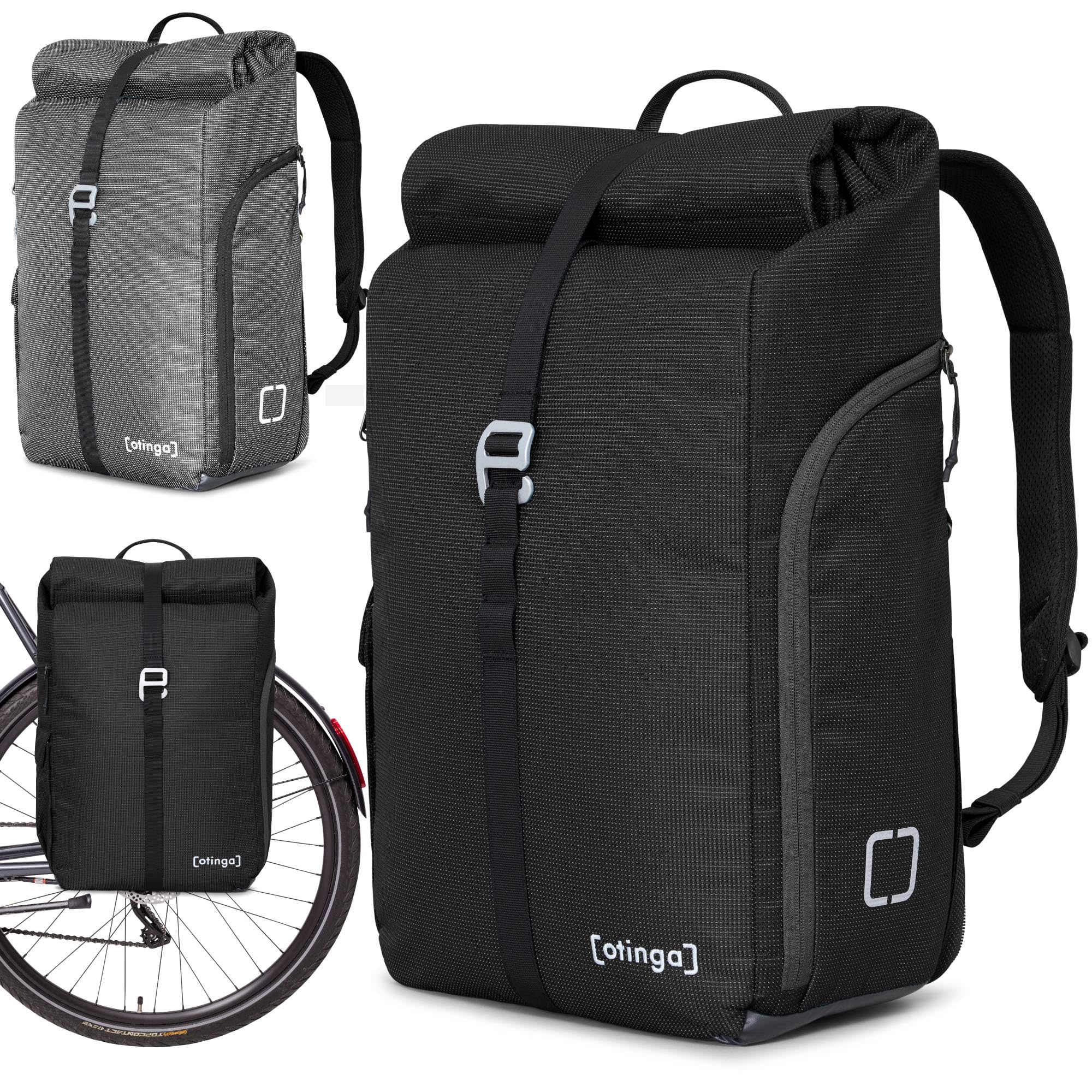 otinga® Flip V3 Fahrradtasche Rucksack [34L Volumen] für jeden Gepäckträger I Stylische Fahrradtasche reflektierend für maximale Sicherheit | Fahrradrucksack Gepäckträger in 3 Sekunden umgebaut