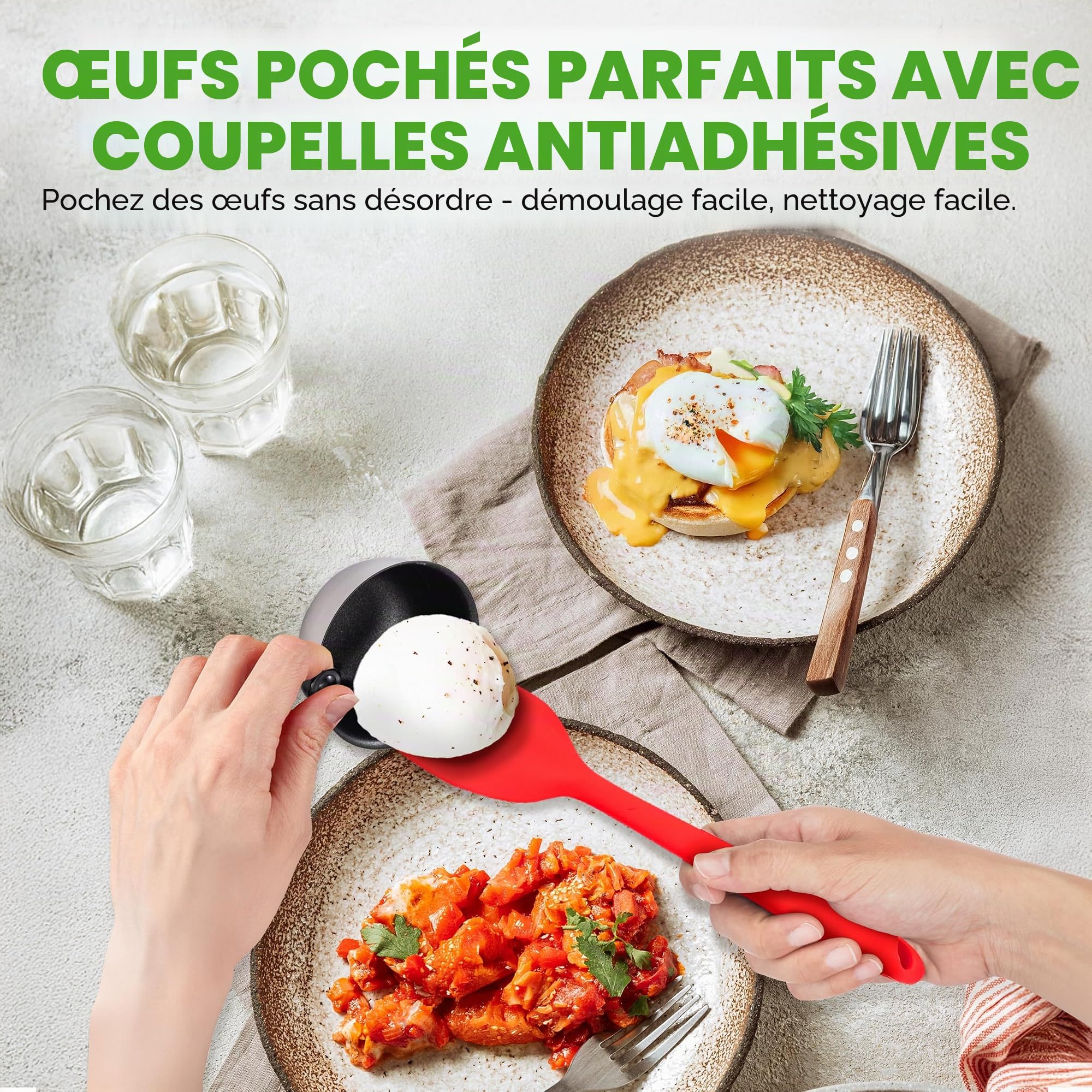 NutriChef Poêle à Œufs Pochés 4 Moules en Inox 20 cm – Cuiseur à Œufs Antiadhésif avec Couvercle en Verre, Minuterie et Accessoires, Compatible Induction, Gaz et Électrique, Pour Œufs Pochés Parfaits