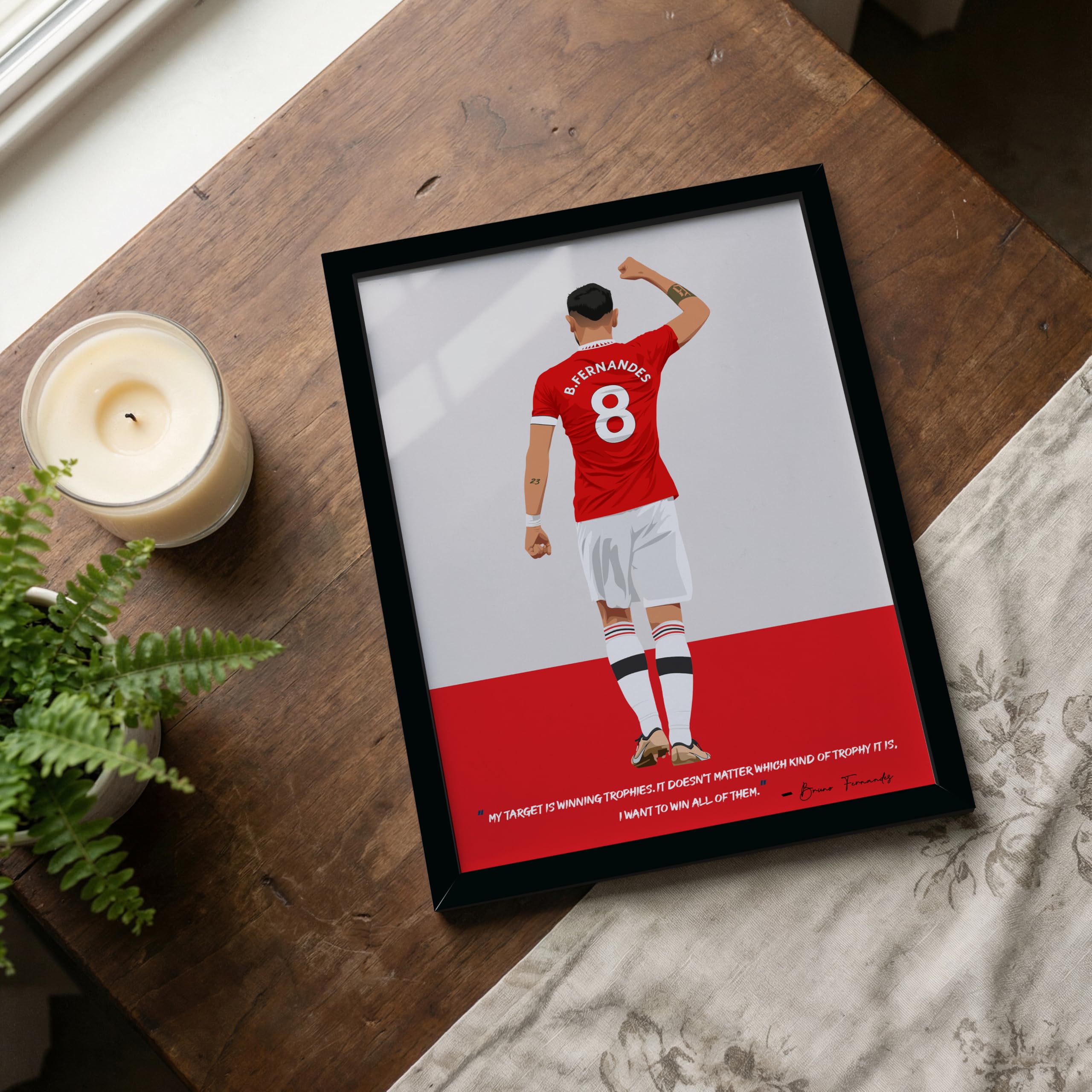 QUOTE - UNQUOTE ART, Manchester United, Bruno Fernandes Poster, 11x14 inches, Black Frame 2
