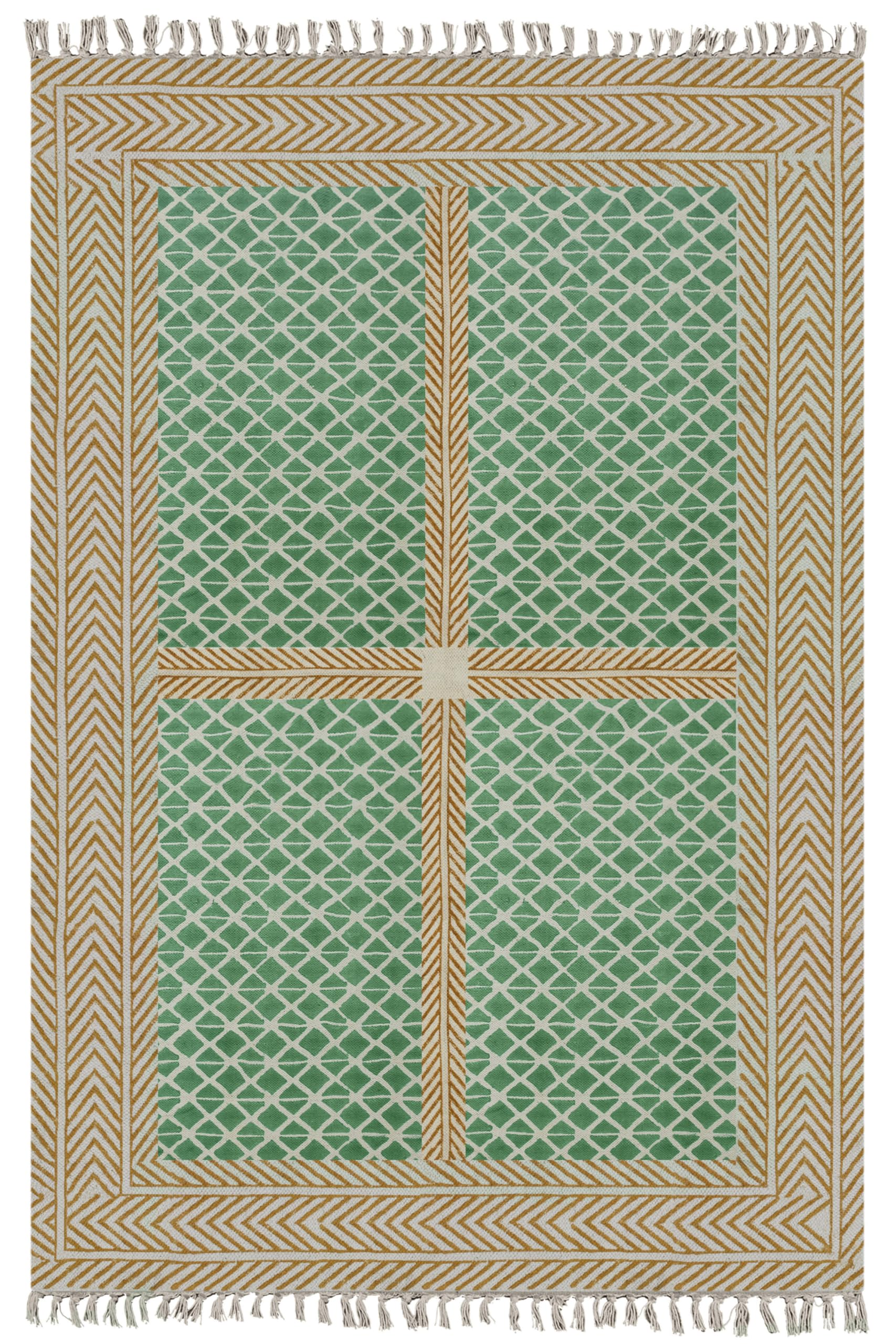 Tapis carré en coton vert marron tissage plat anti-poussière