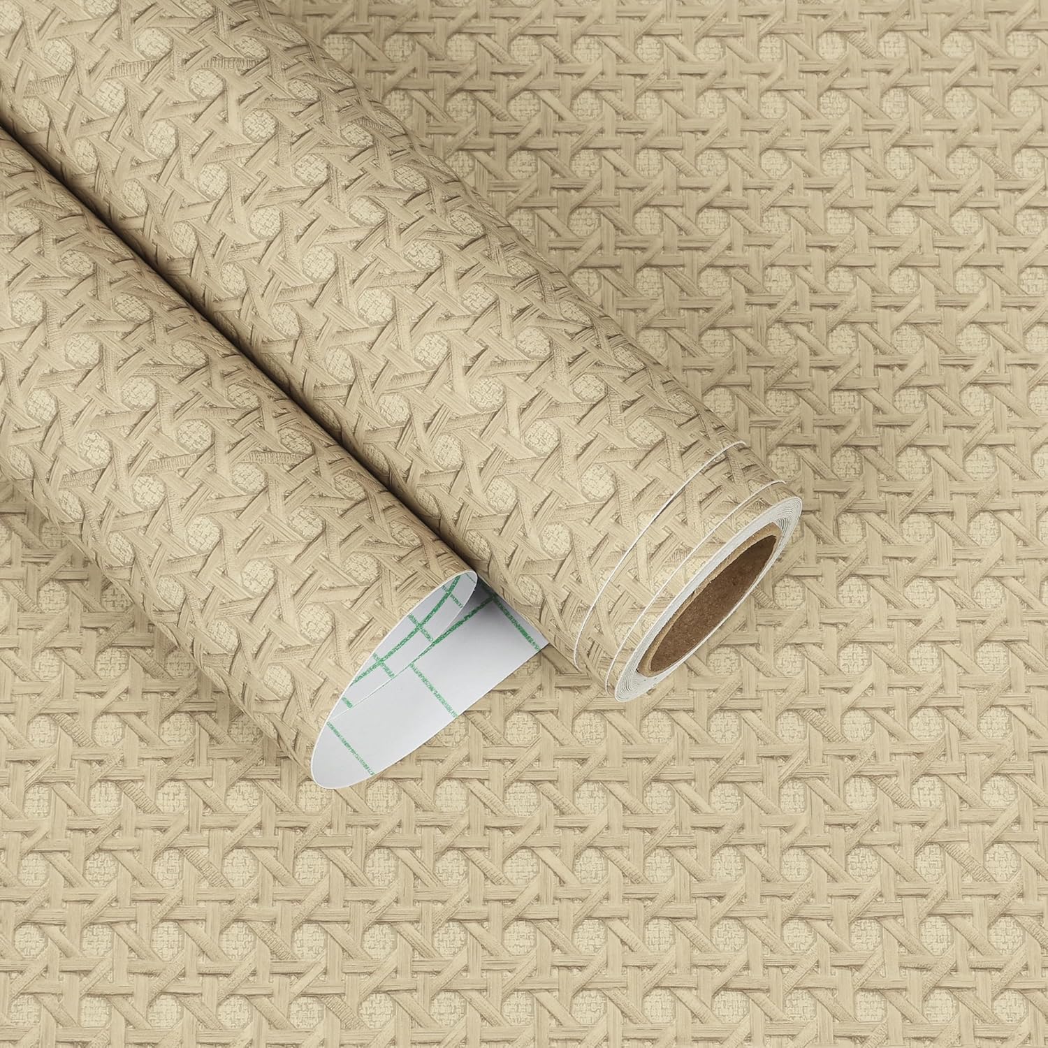 Non-Textured Tan Brown Rattan Wallpaper Peel and Stick Faux Rattan Contact Paper for Cabinets Furniture 15.7"x160" Waterproof Cane Weave Wallpaper Removable Woven Wicker Look Contact Paper