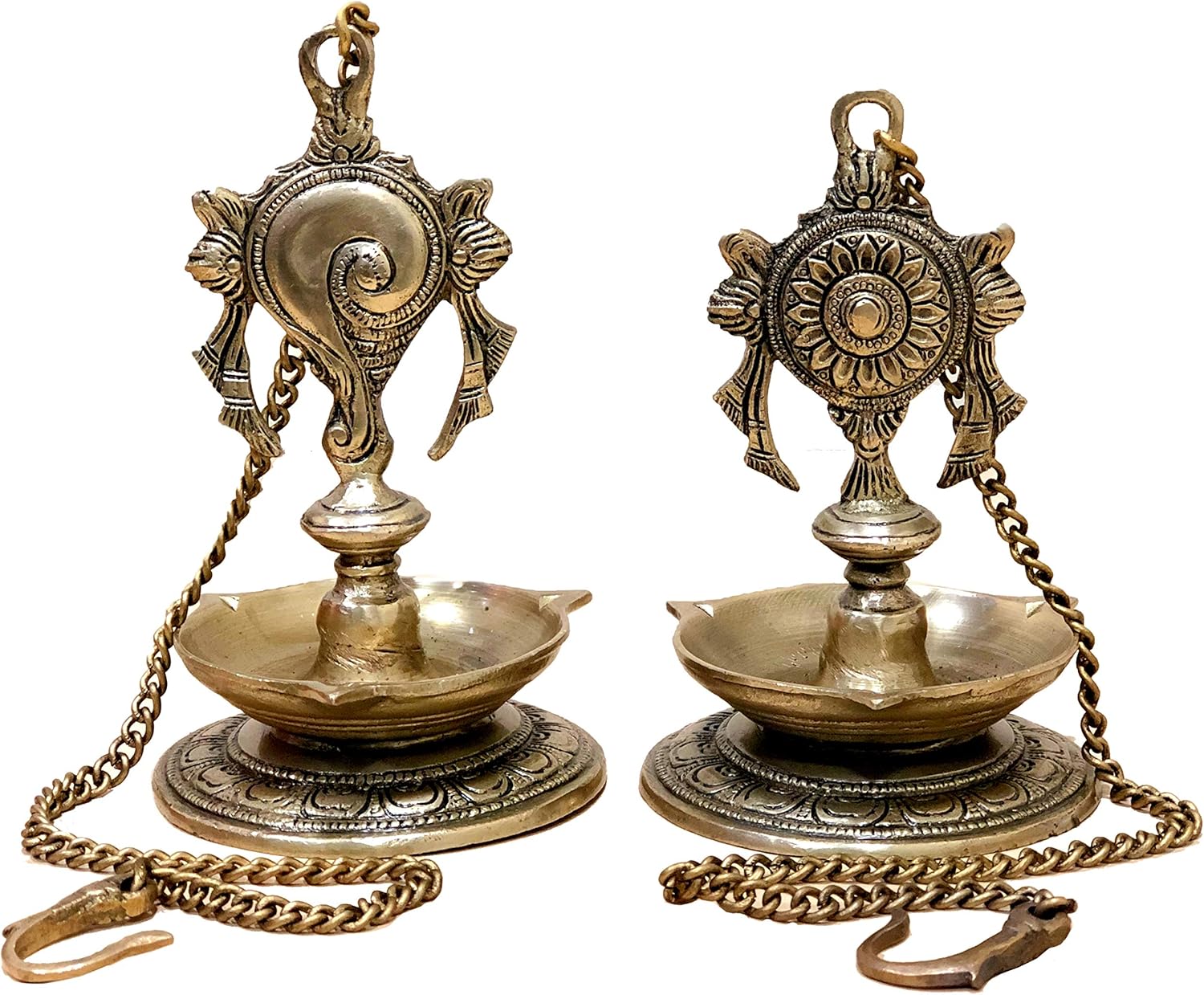 StonKraft - Pair of Brass Hanging Diya, Oil Lamp, Lamp for Home and Office (Hanging Length 25.75)