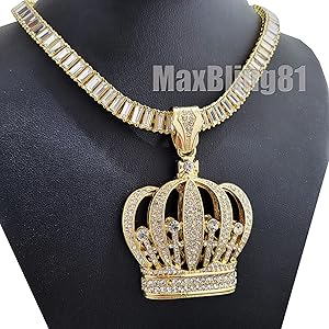 Amazon.com: Hip Hop Jewelry Gold Plated Large King Crown Pendant