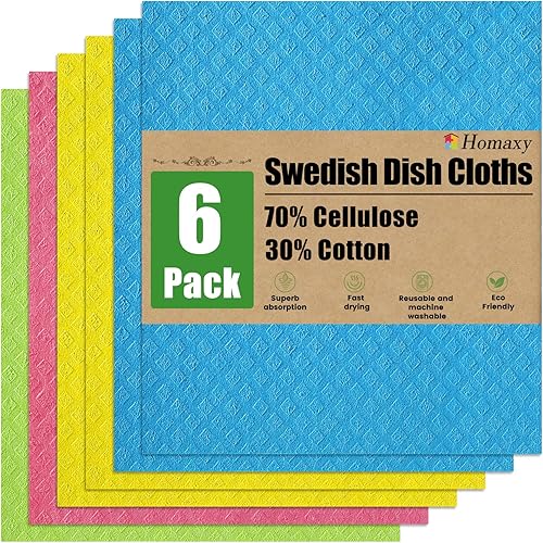 Homaxy Paños de cocina suecos para cocina, paquete de 10 paños de esponja de celulosa reutilizables y ecológicos, toallas de papel absorbentes y sin