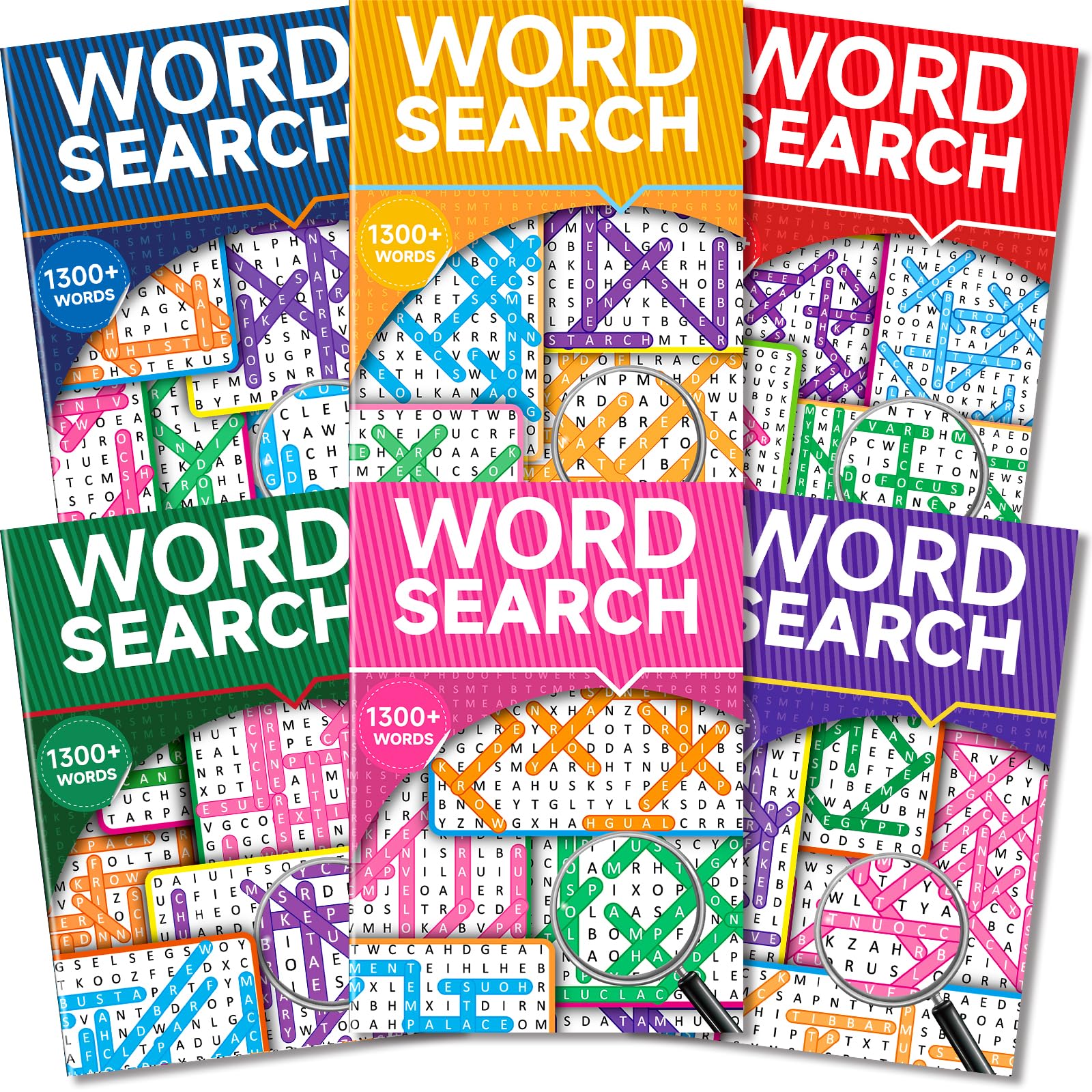 Elfew 6 Pack Large Print Word Search Books for Adults, 8000+ Wordsearch with 330+ Theme Puzzle Books for Adults, Word Game, Word Search for Seniors and Teens