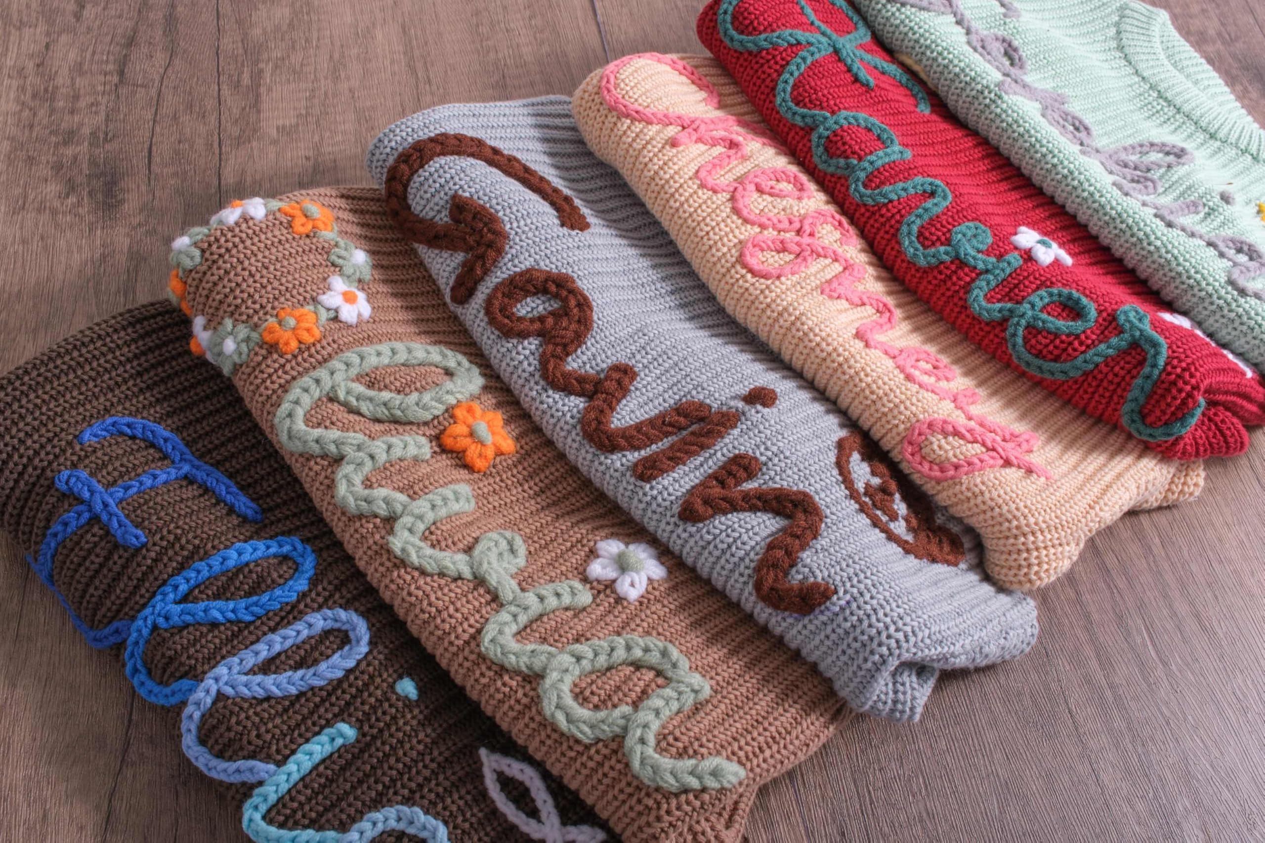 Personalisierter Baby Strickpullover mit gesticktem Namen, Kleinkinder Crewneck Langarm Pullover Sweatshirt