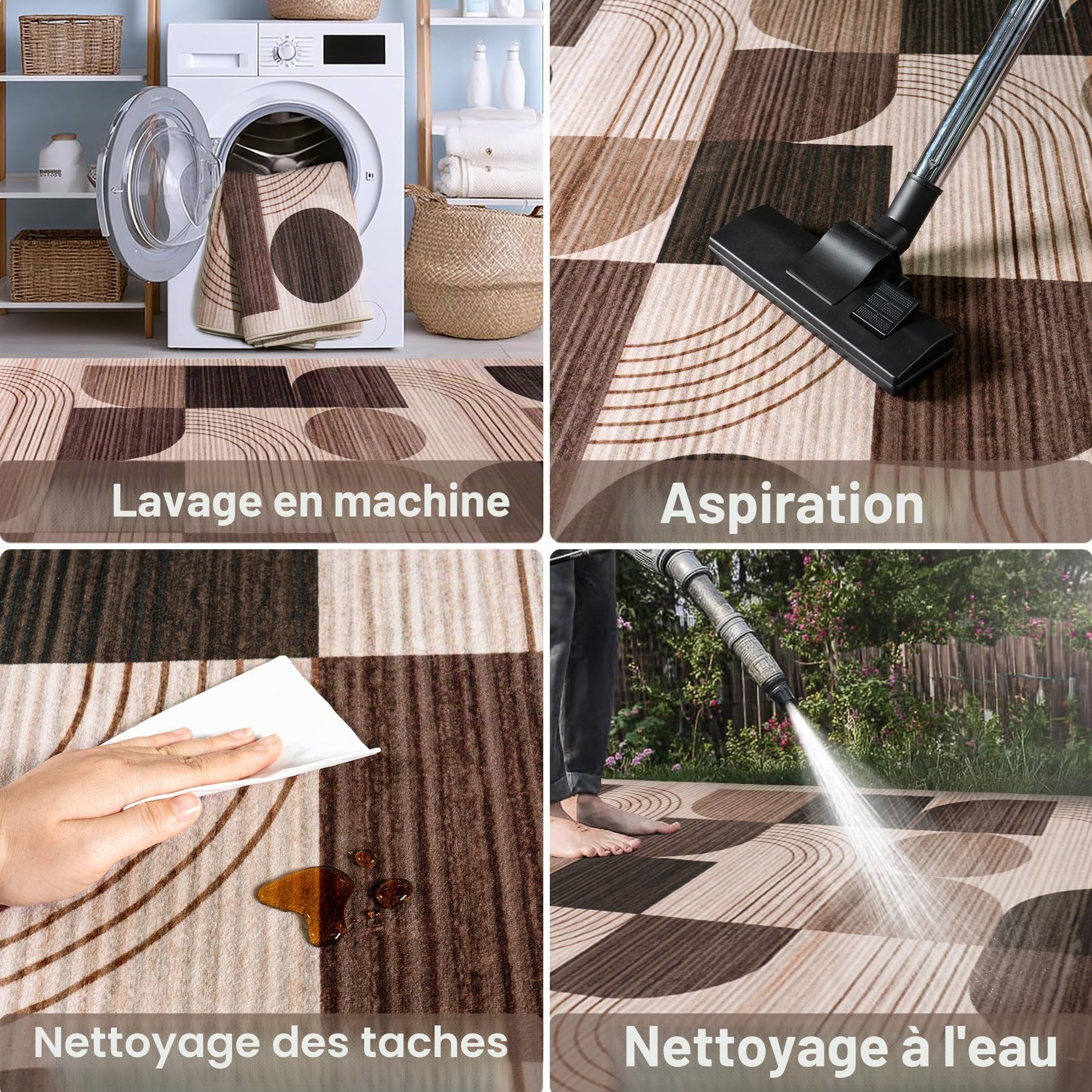 Grand tapis de salon, motif abstrait, moderne, chocolat, 200 x 230 cm, lavable, pour salon, chambre à coucher, bureau