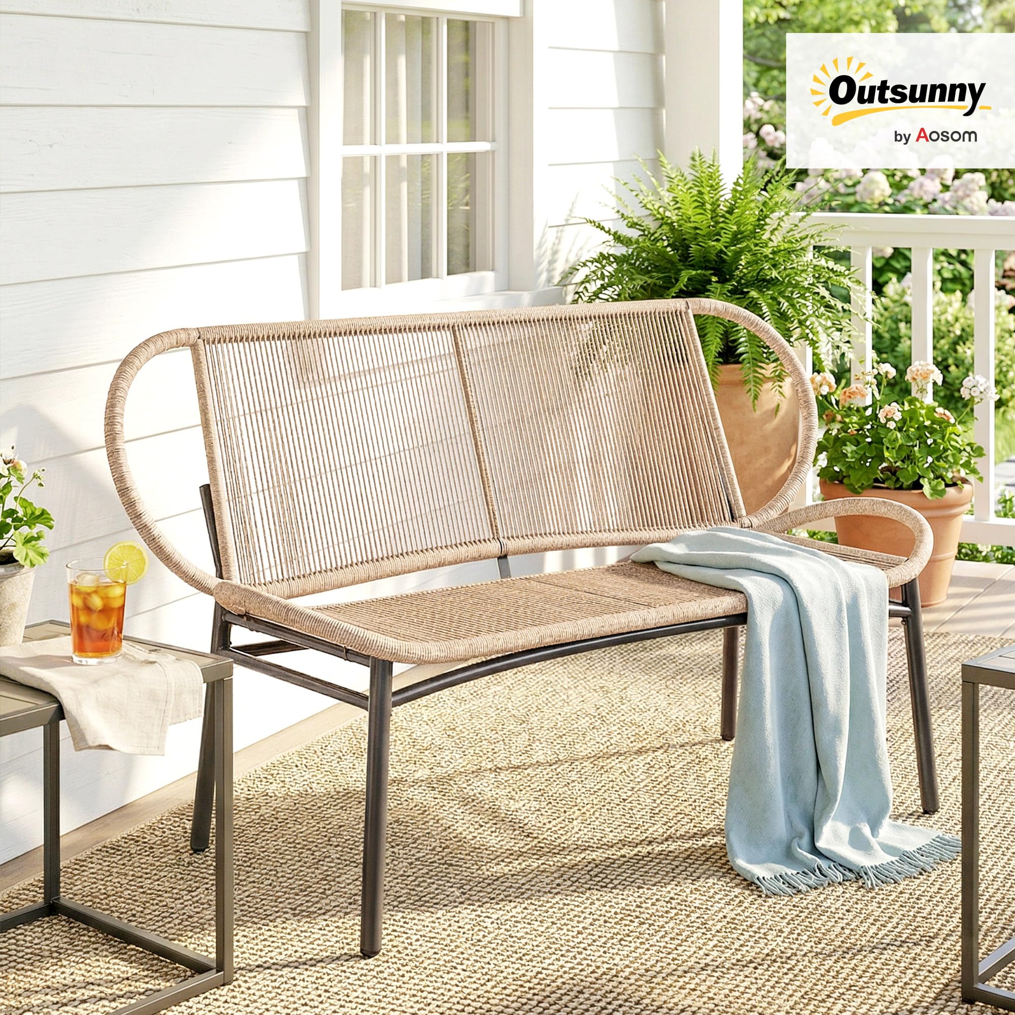 Outsunny Banc de Jardin 2 Places en Résine Tressée 138x62x83cm Naturel