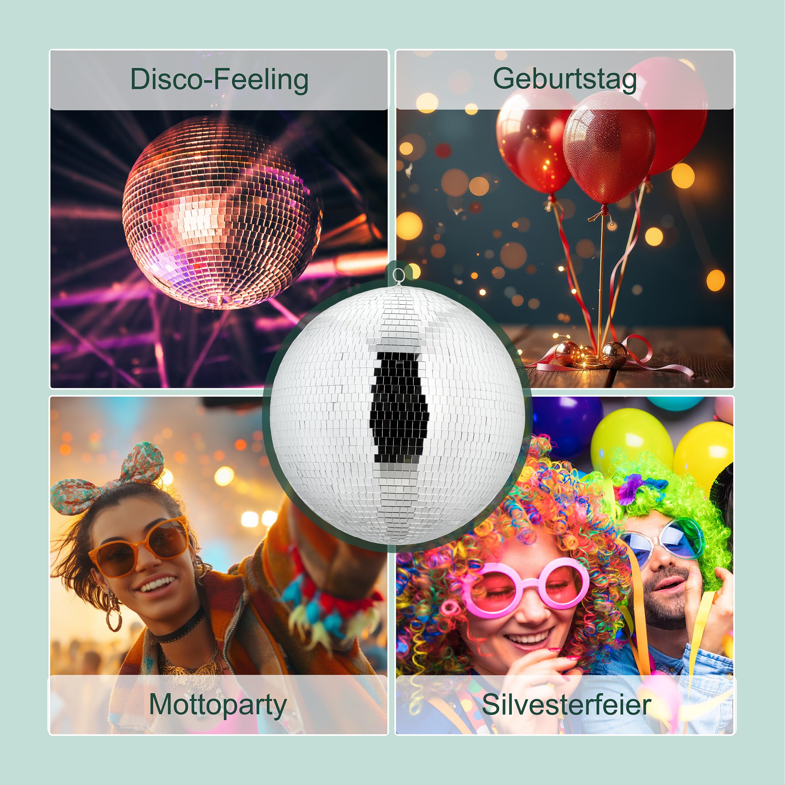 Relaxdays Discokugel, Ø 50 cm, Deko Spiegelkugel zum Aufhängen, große Partykugel mit Metallöse, Discoball Party, Silber