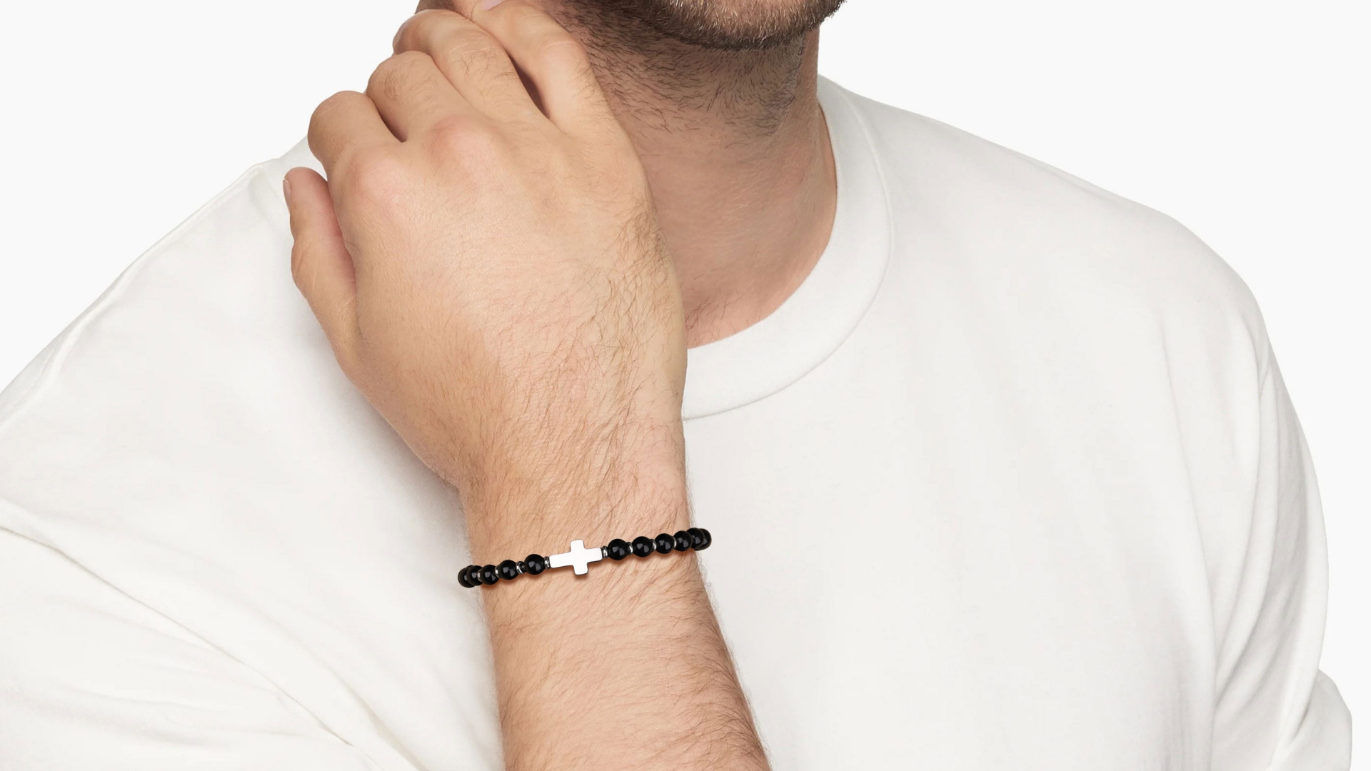 Pulsera para hombre con cruz y piedras naturales miniatura 7
